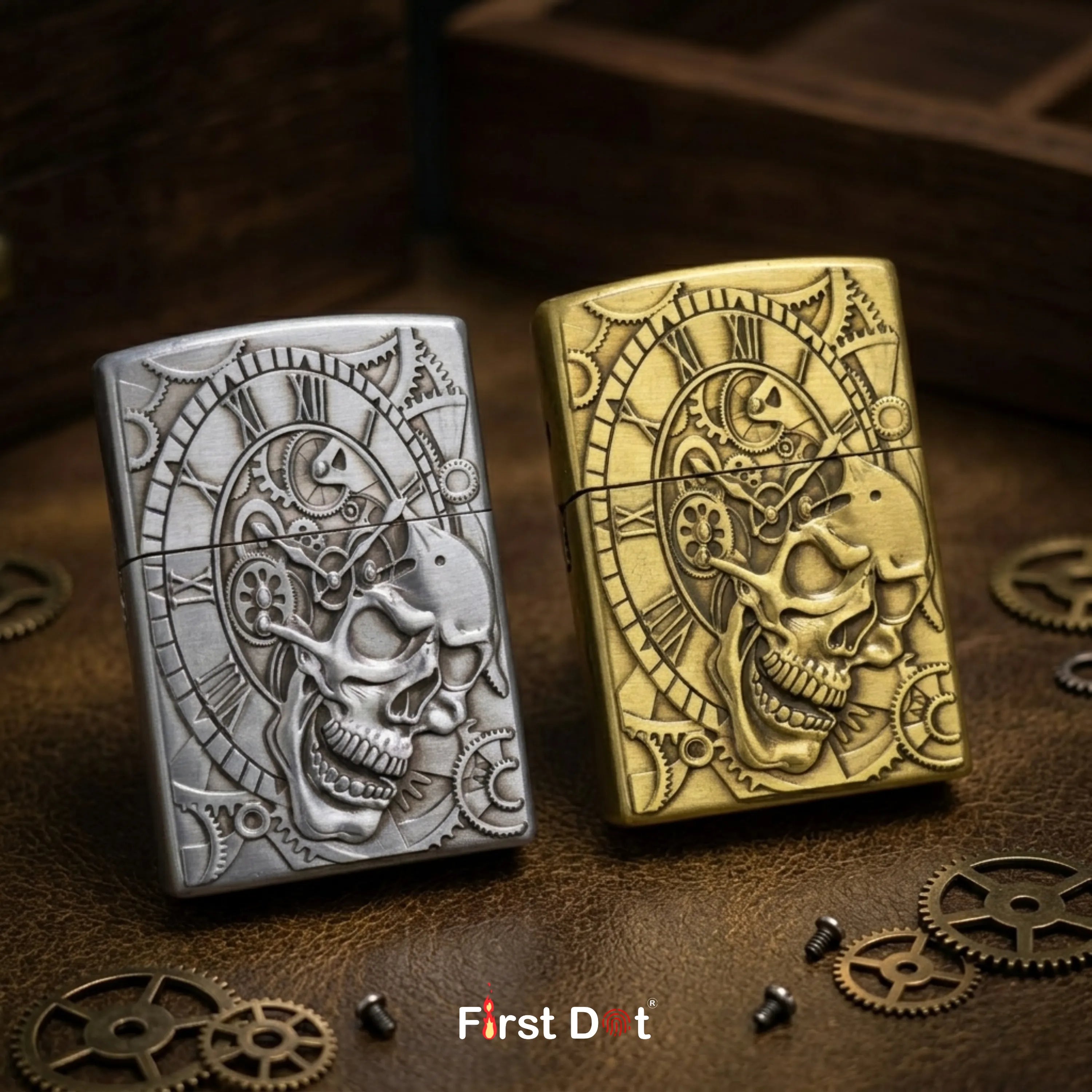 First Dot Chronos Mechanical Skull Classic Lighter | Flip-Top Lighter