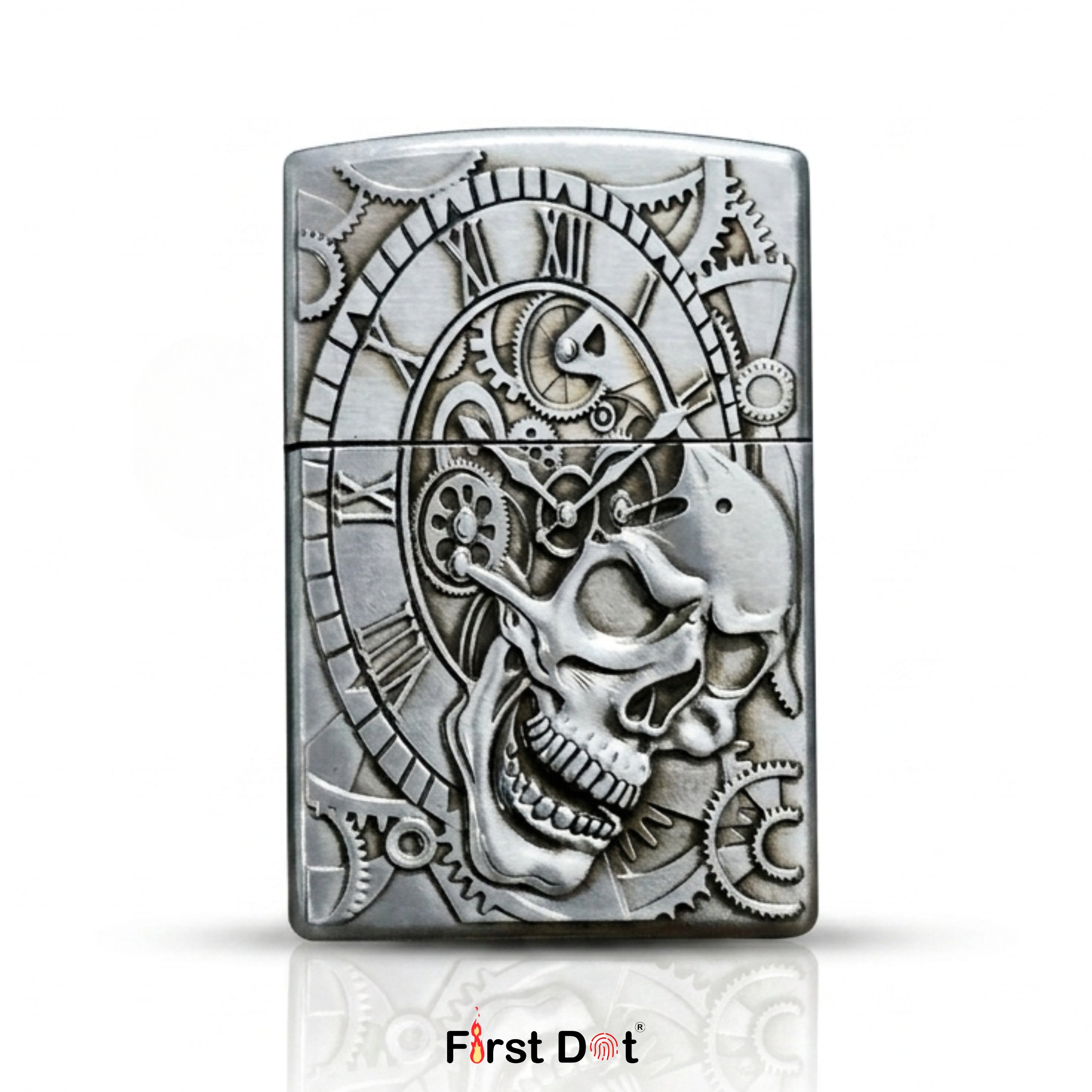 First Dot Chronos Mechanical Skull Classic Lighter | Flip-Top Lighter