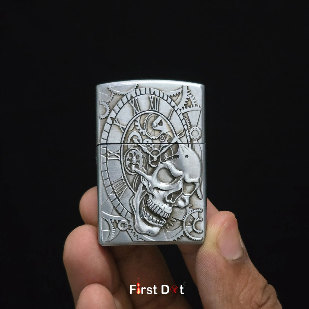 First Dot Chronos Mechanical Skull Classic Lighter | Flip-Top Lighter