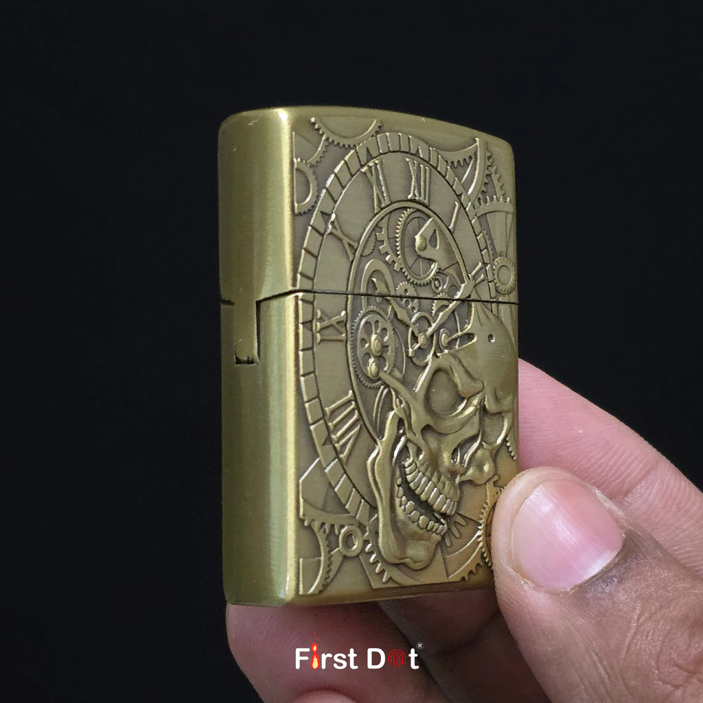 First Dot Chronos Mechanical Skull Classic Lighter | Flip-Top Lighter