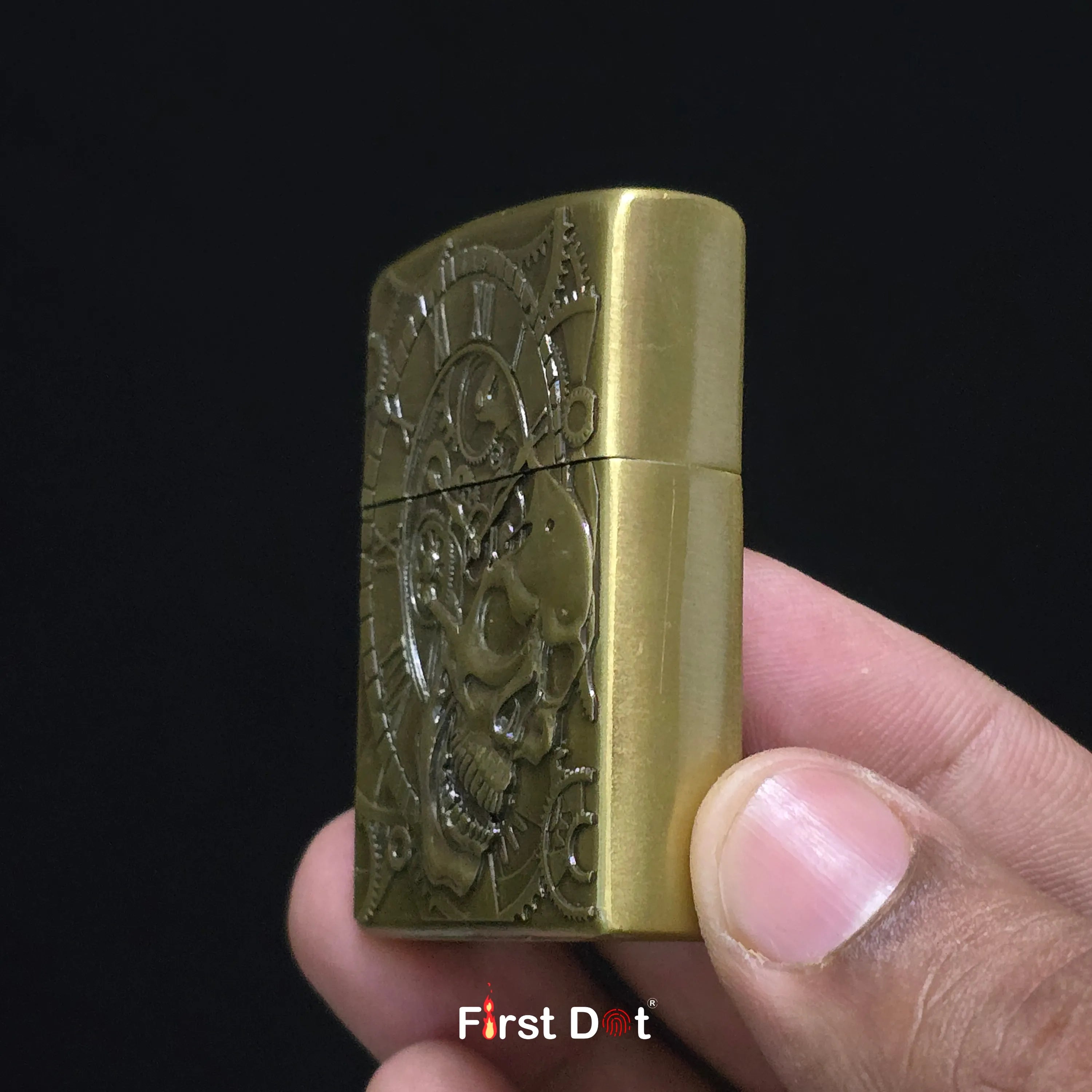 First Dot Chronos Mechanical Skull Classic Lighter | Flip-Top Lighter