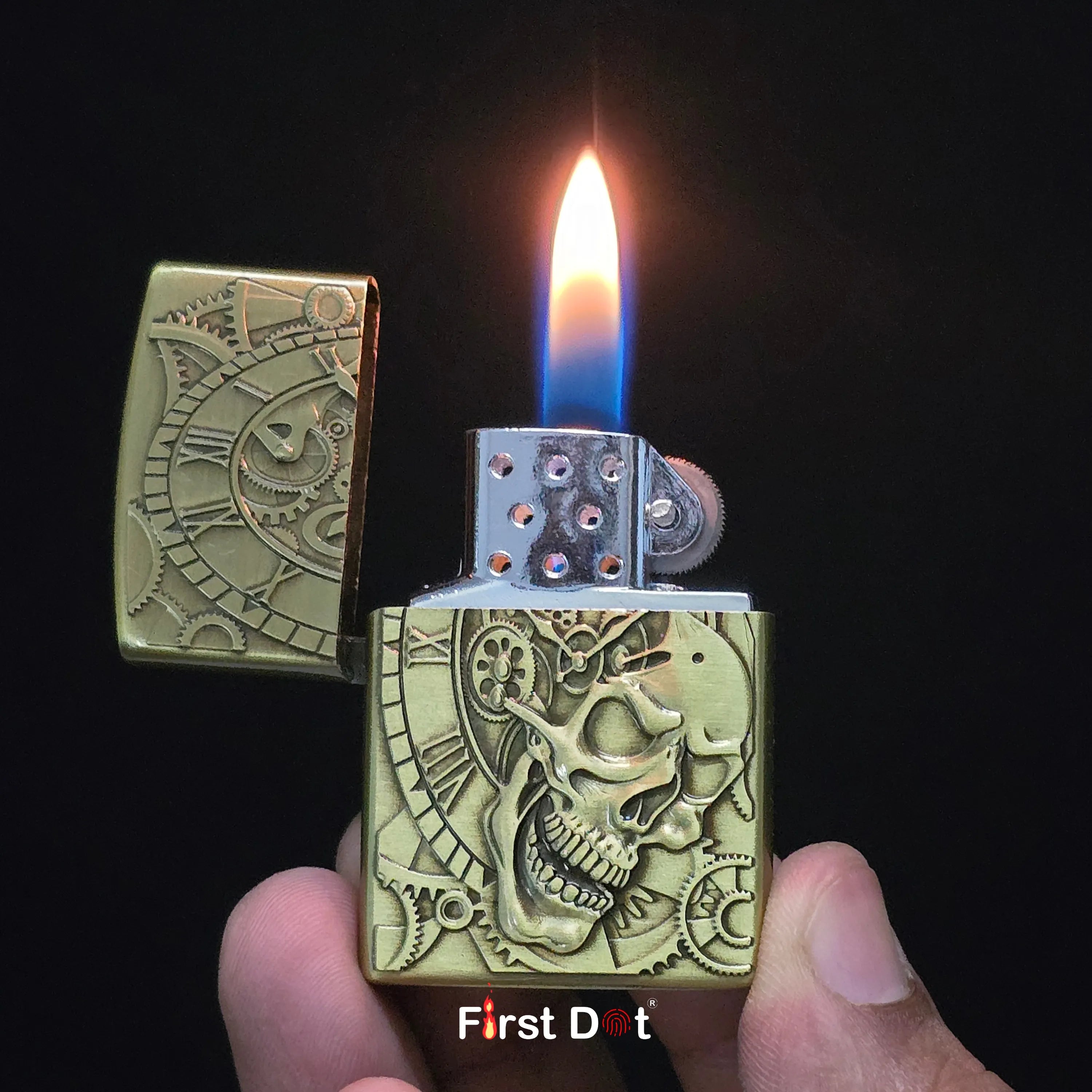 First Dot Chronos Mechanical Skull Classic Lighter | Flip-Top Lighter