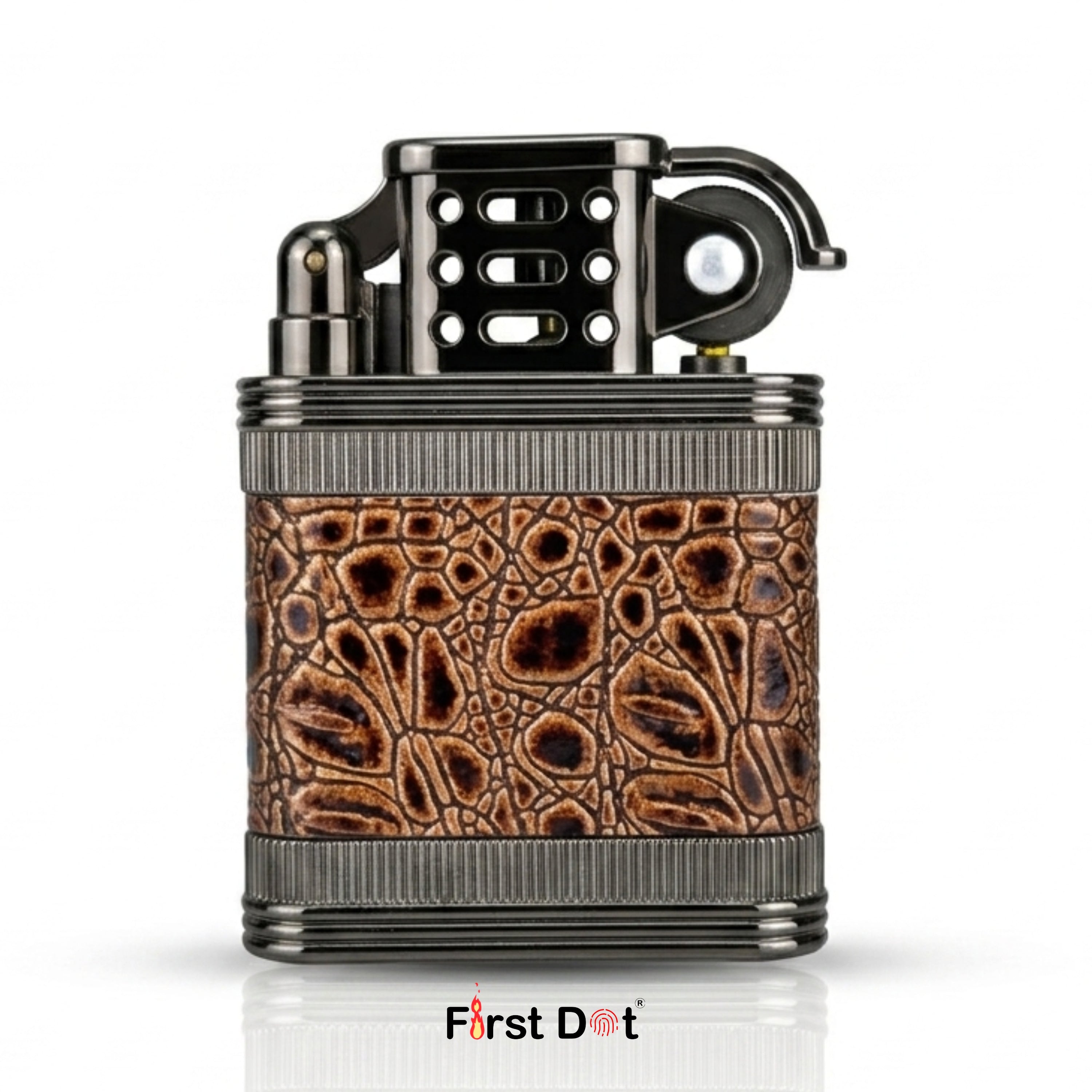 First Dot Classic Leather Wrap Metal Lighter