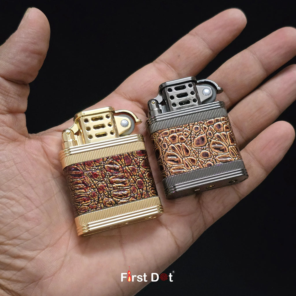 First Dot Classic Leather Wrap Metal Lighter