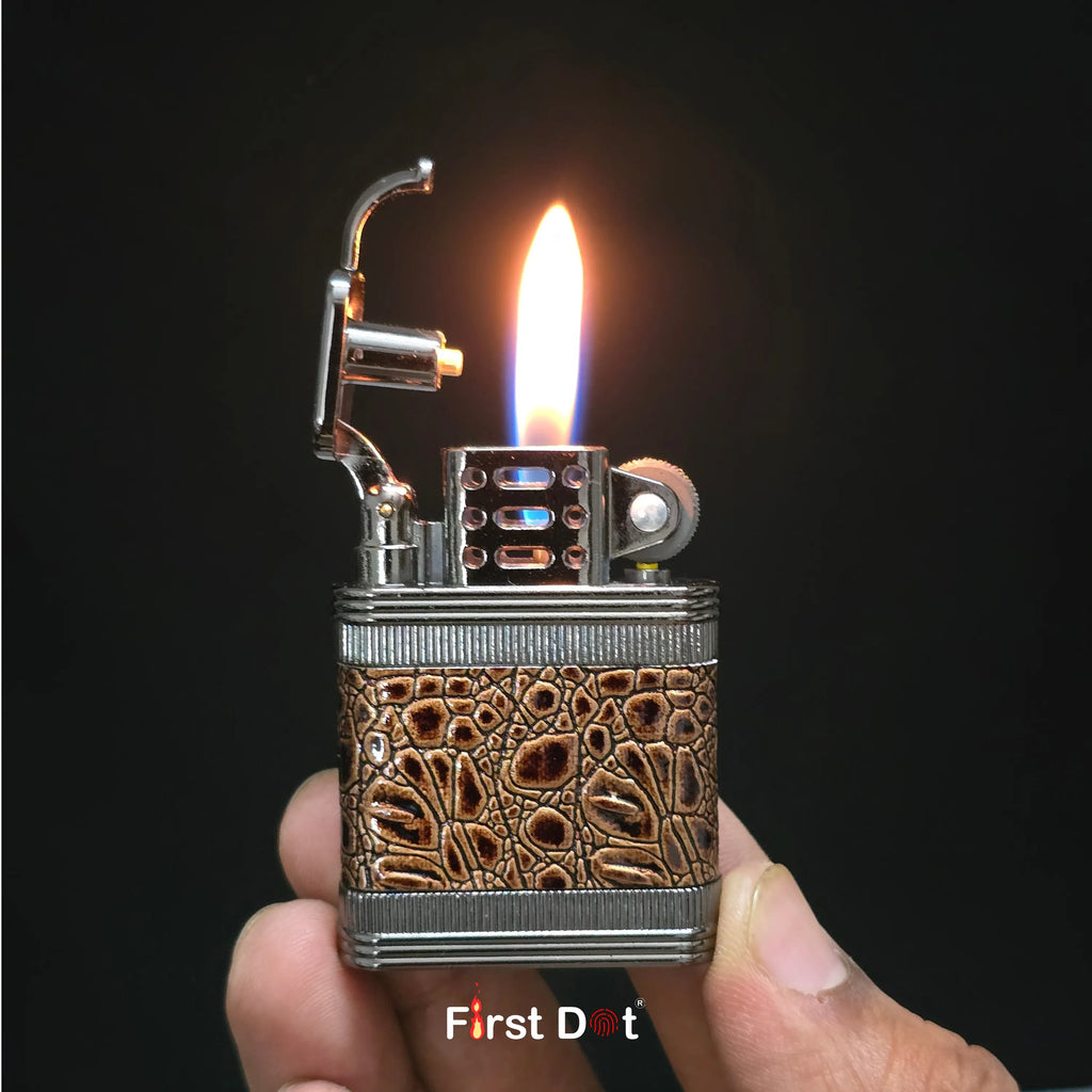 First Dot Classic Leather Wrap Metal Lighter