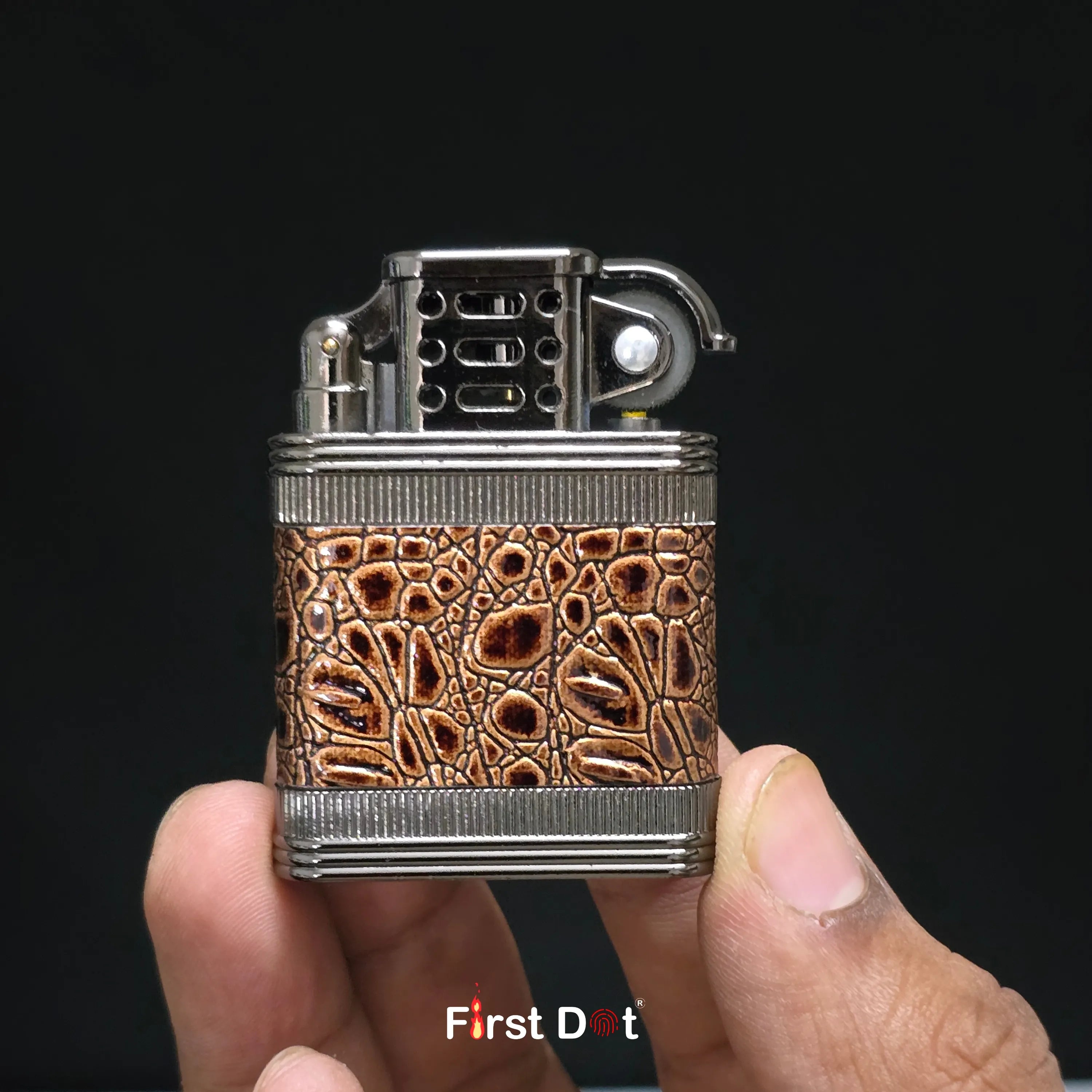 First Dot Classic Leather Wrap Metal Lighter