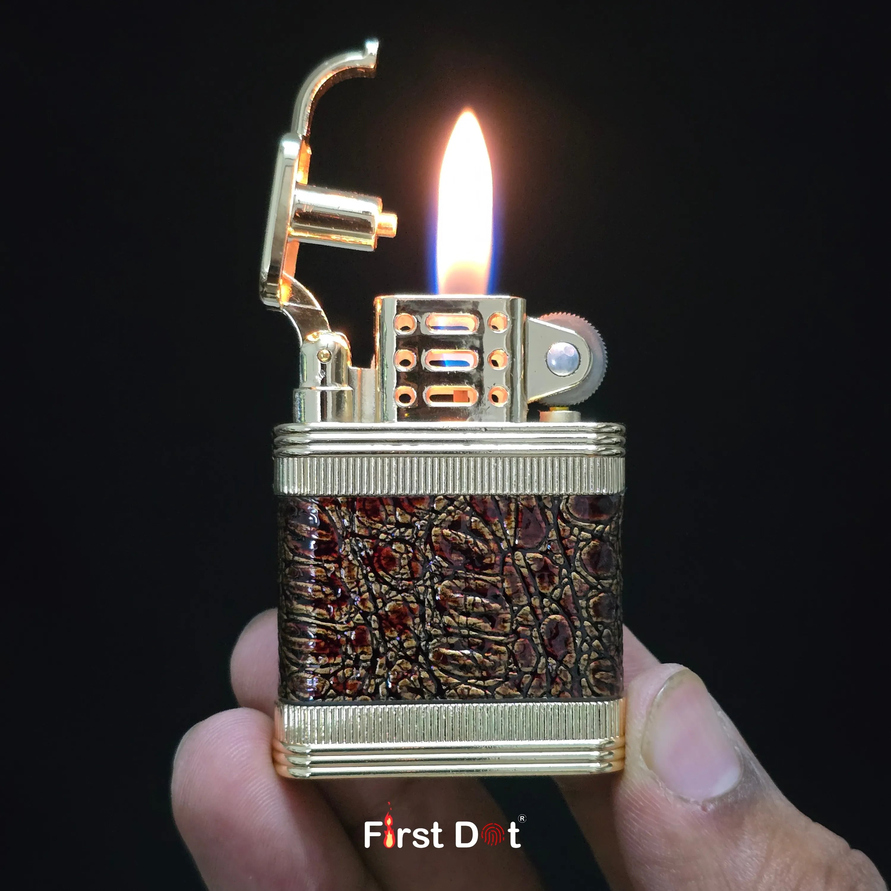 First Dot Classic Leather Wrap Metal Lighter