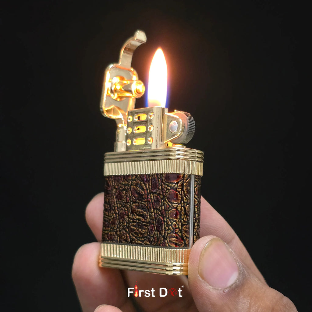 First Dot Classic Leather Wrap Metal Lighter