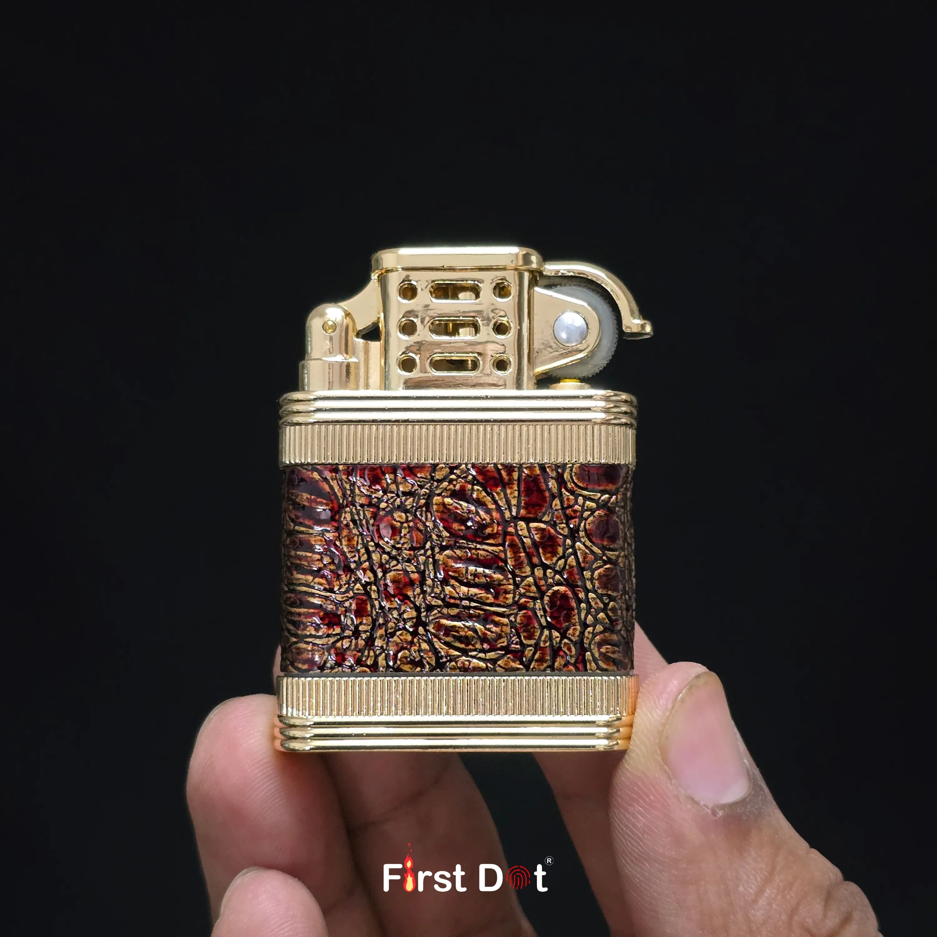 First Dot Classic Leather Wrap Metal Lighter