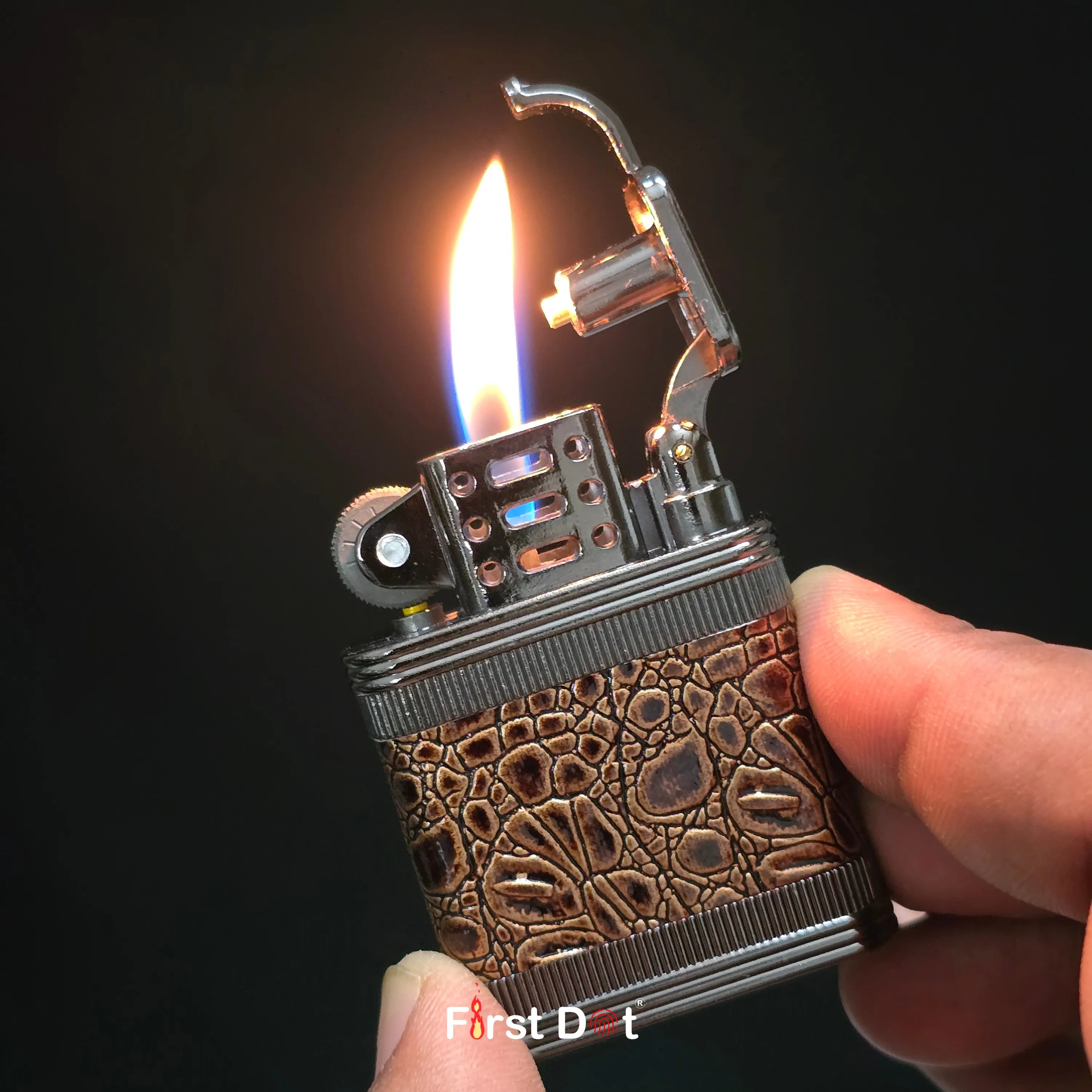 First Dot Classic Leather Wrap Metal Lighter