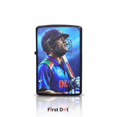 Lighter with a cricket player design on a white background