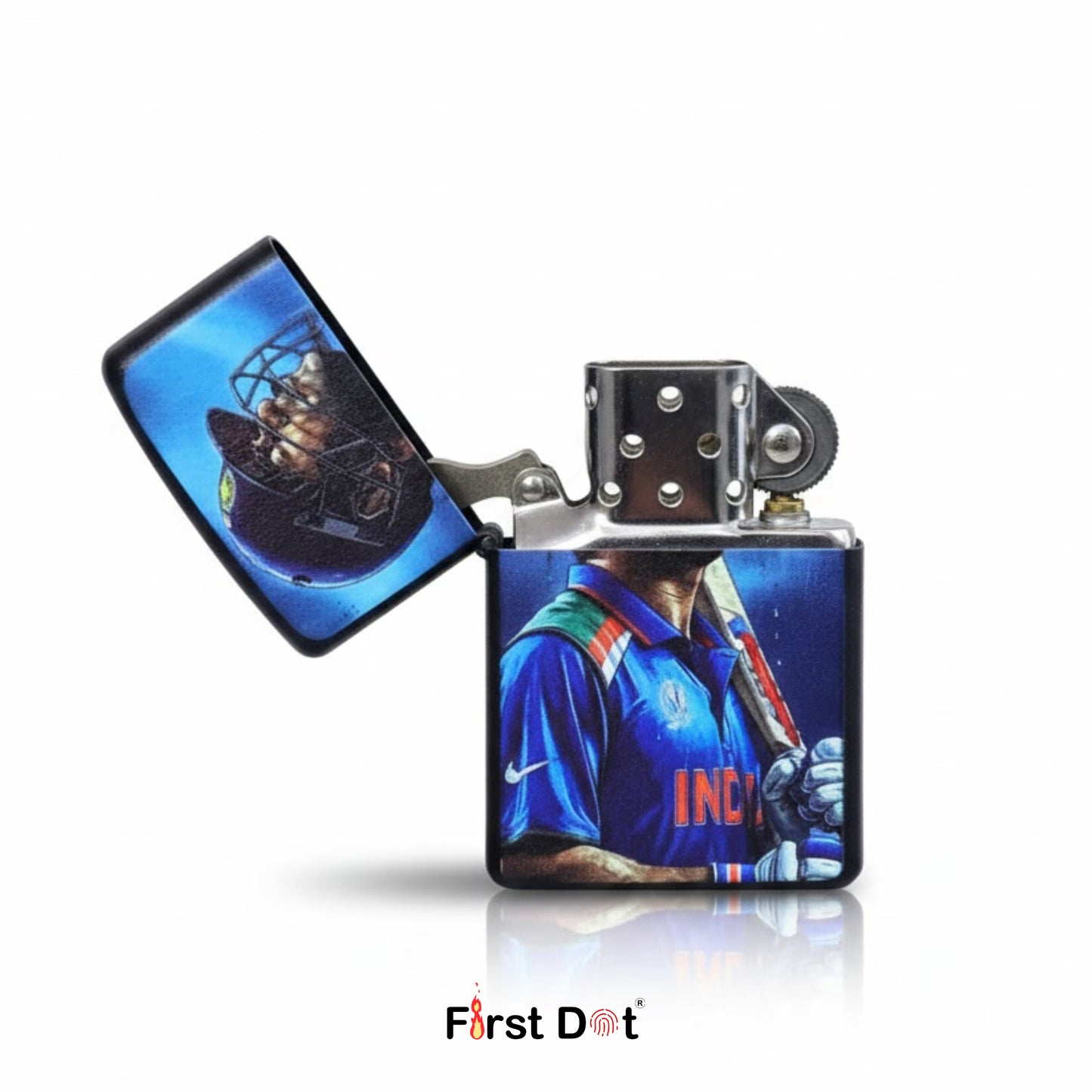 Lighter with a printed design of a person in sports attire on a white background