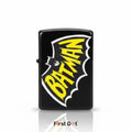 Batman logo on a black lighter with 'First Dot' branding.