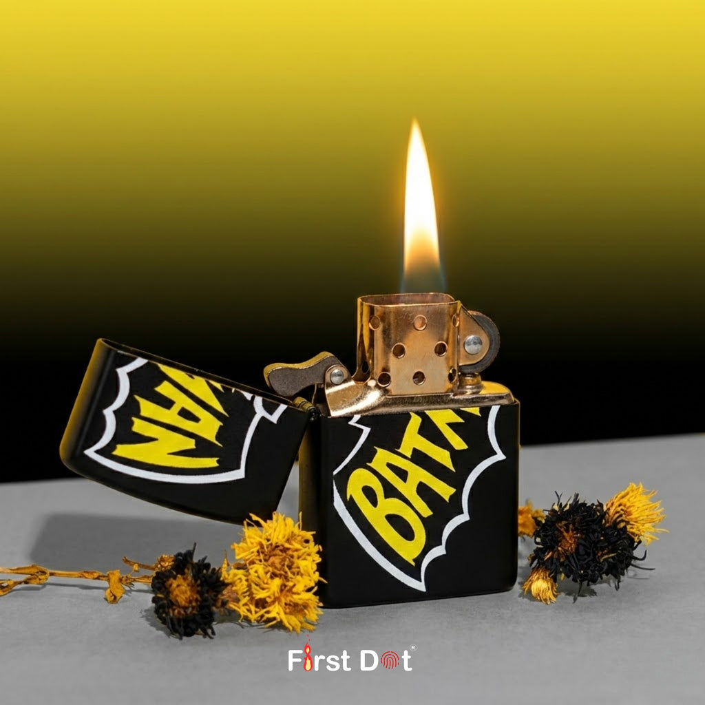 Lighter with 'Batman' branding on a dark background