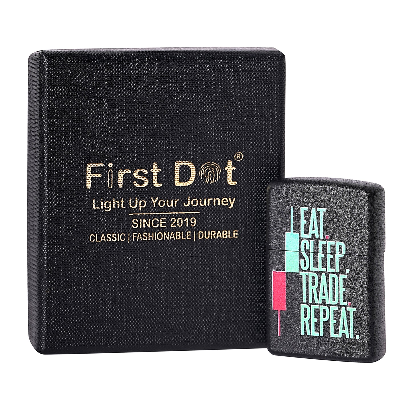 Eat Sleep Trade Repeat Candle Premium Refillable Cigarette Lighter – Perfect for Gifting | First Dot