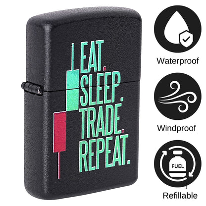 Eat Sleep Trade Repeat Candle Premium Refillable Cigarette Lighter – Perfect for Gifting | First Dot