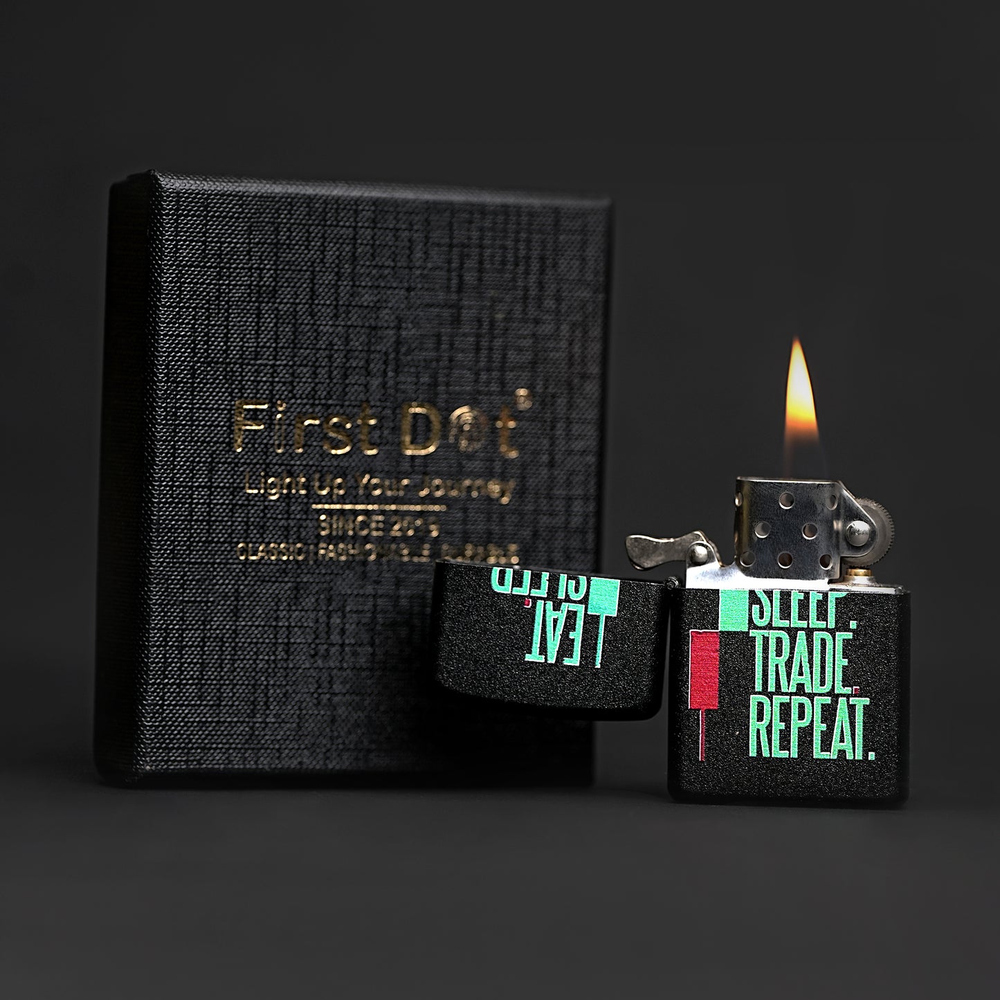 Eat Sleep Trade Repeat Candle Premium Refillable Cigarette Lighter – Perfect for Gifting | First Dot