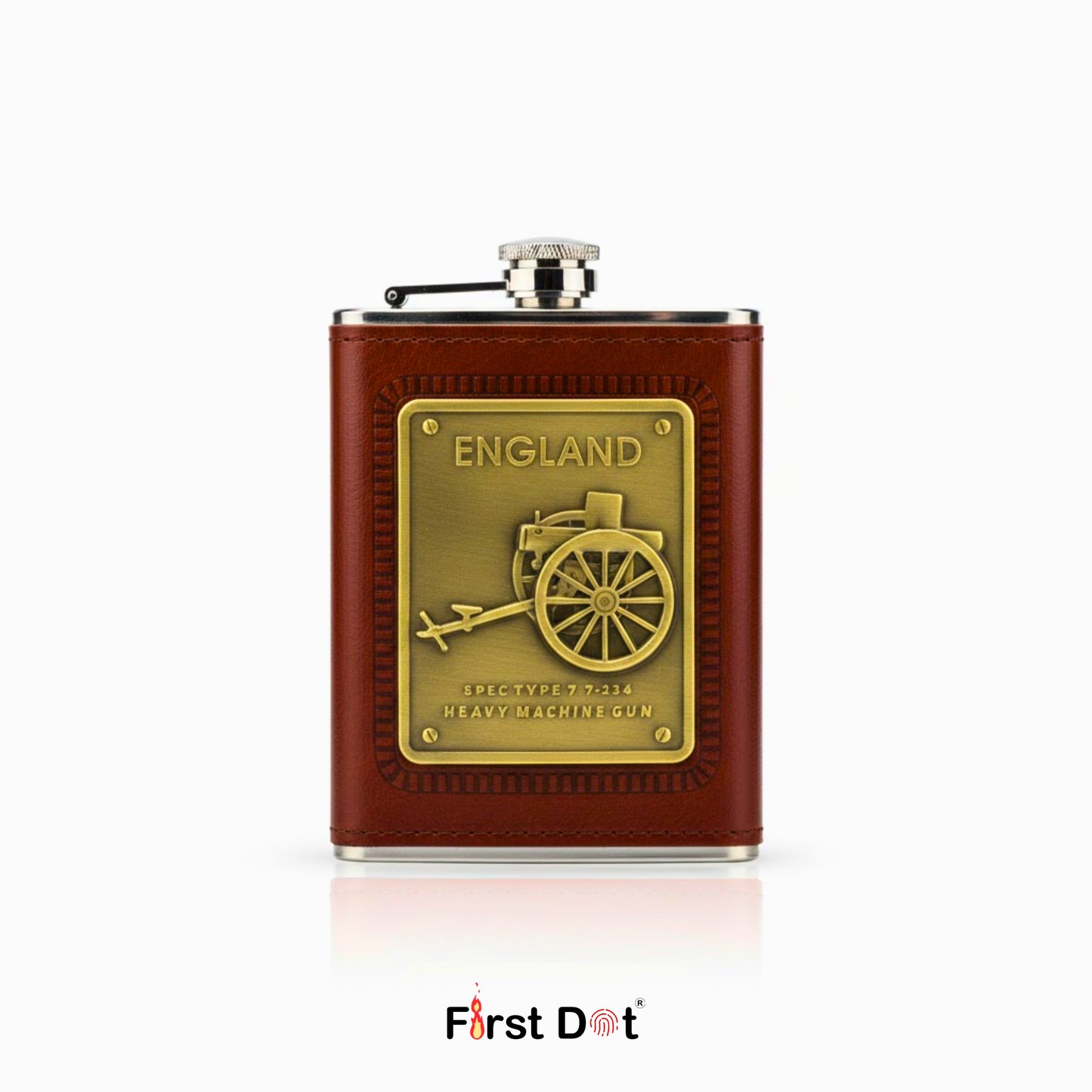 England Vintage Leather Hip Flask with Embossed Pocket Flask 8oz