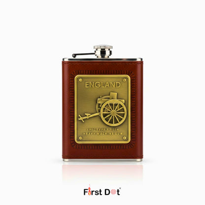 England Vintage Leather Hip Flask with Embossed Pocket Flask 8oz
