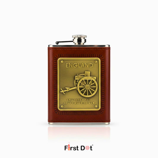 England Vintage Leather Hip Flask with Embossed Pocket Flask 8oz