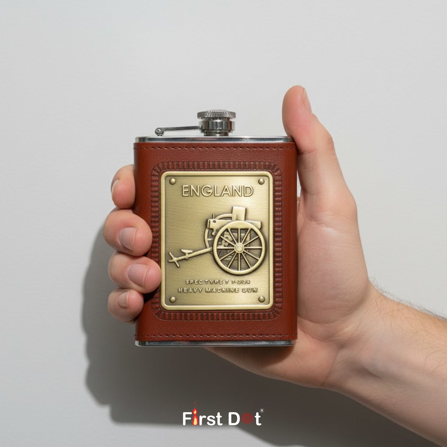 England Vintage Leather Hip Flask with Embossed Pocket Flask 8oz