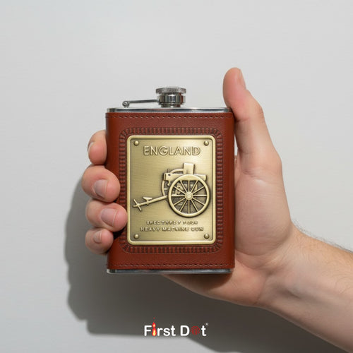 England Vintage Leather Hip Flask with Embossed Pocket Flask 8oz