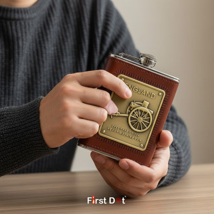 England Vintage Leather Hip Flask with Embossed Pocket Flask 8oz