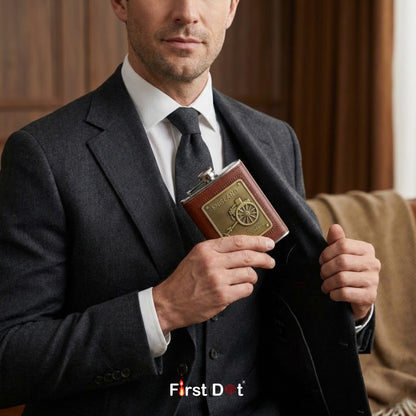 England Vintage Leather Hip Flask with Embossed Pocket Flask 8oz