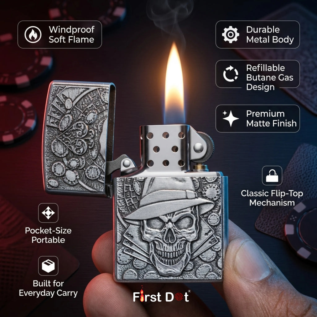 First Dot Gambling Skull Classic Windproof Lighter