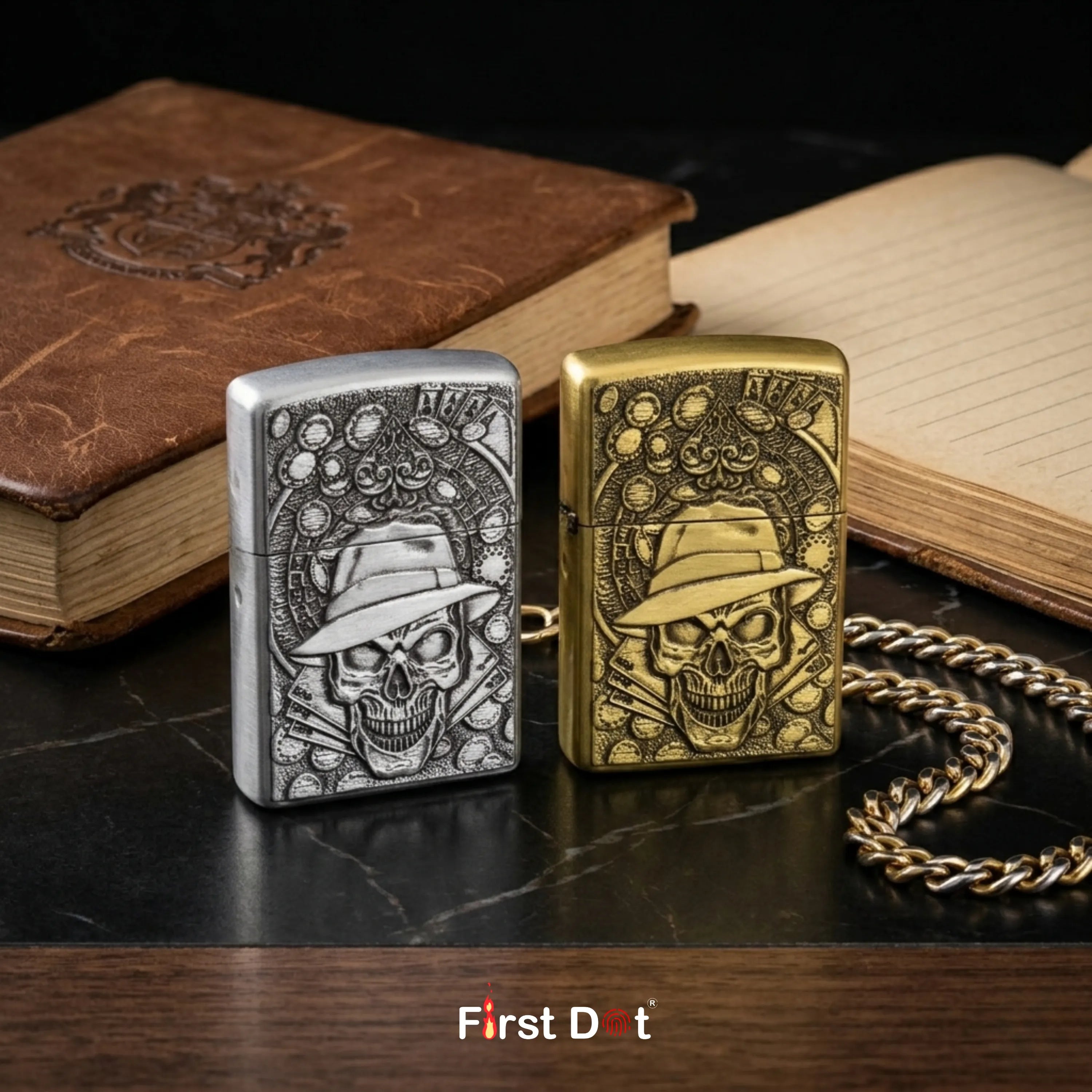 First Dot Gambling Skull Classic Windproof Lighter
