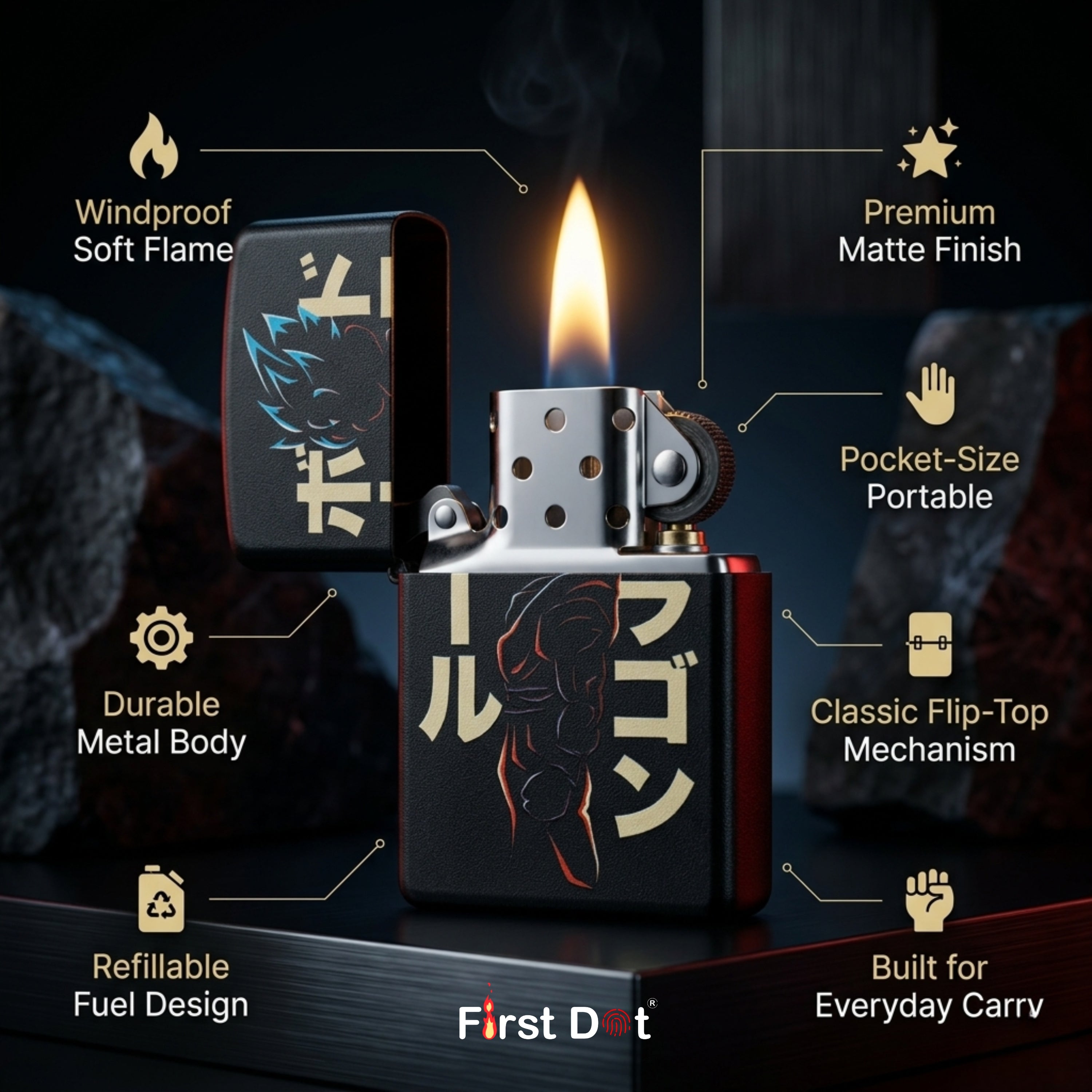 First Dot Goku Anime Series Windproof Cigarette Lighter