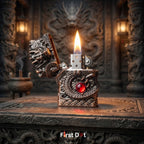 Vintage Cigarette Lighter with a red gem and flame 