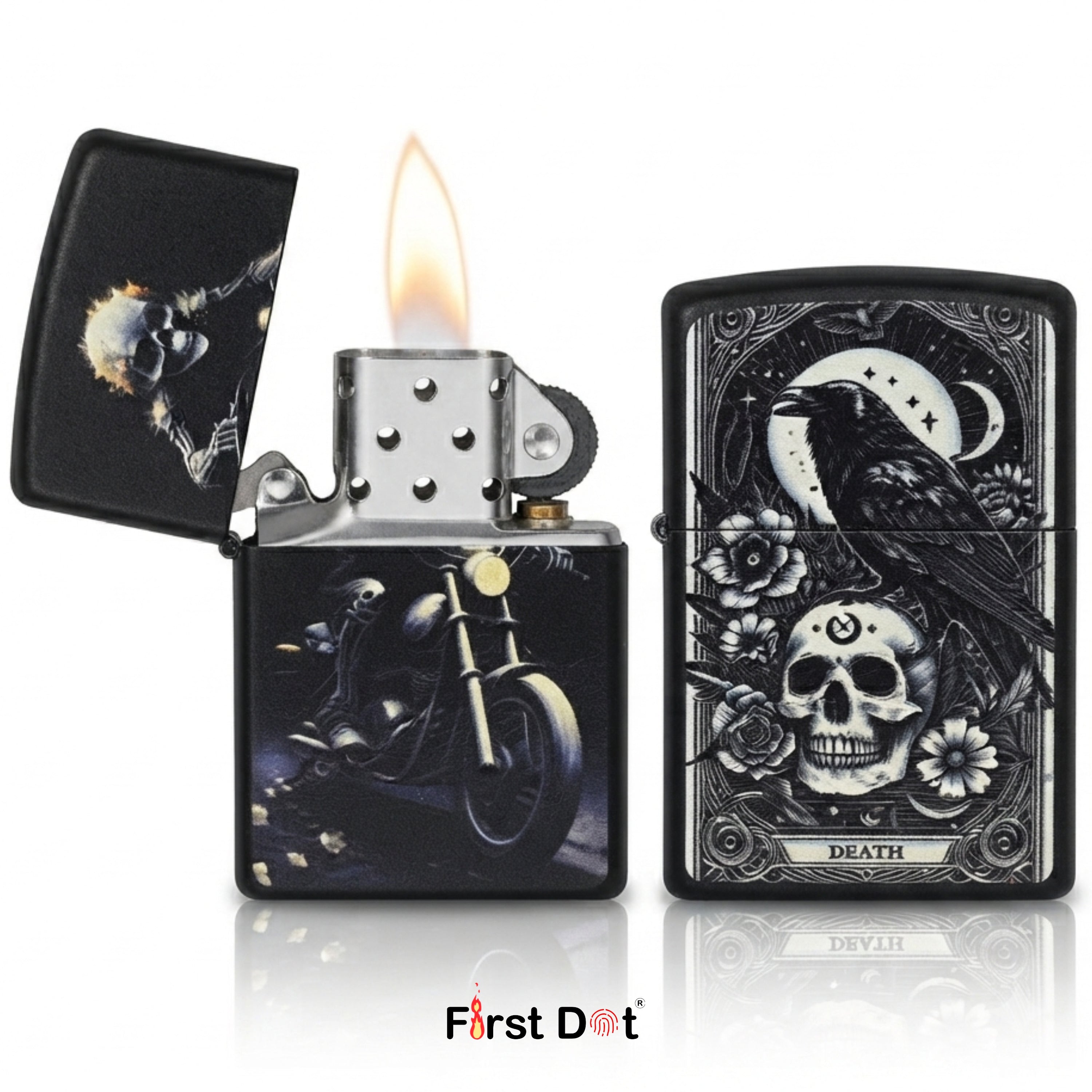 First Dot Gothic Grim Reaper & Raven Tarot Skull Lighters Pack of 2