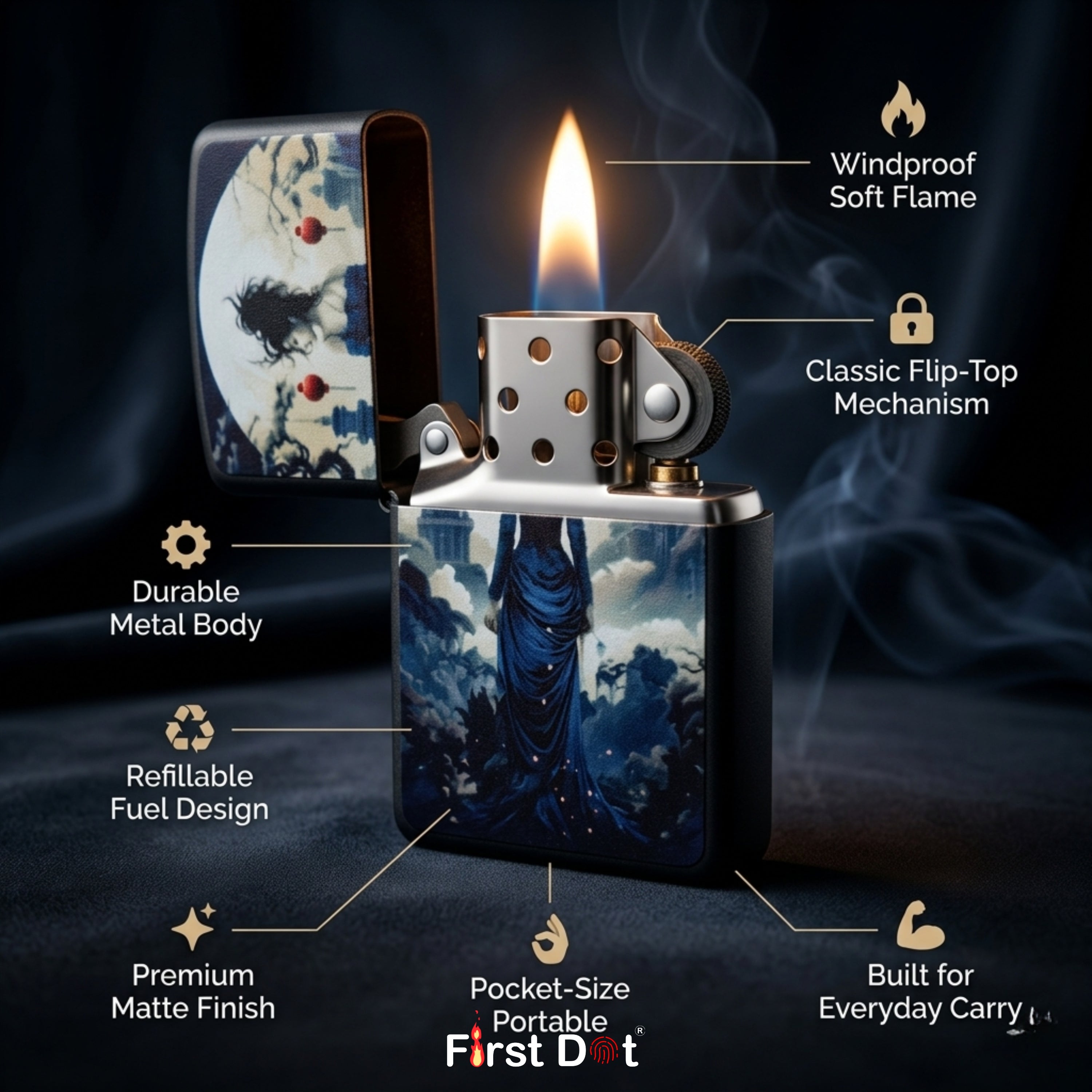 First Dot Gothic Moonlight Maiden Windproof Cigarette Lighter