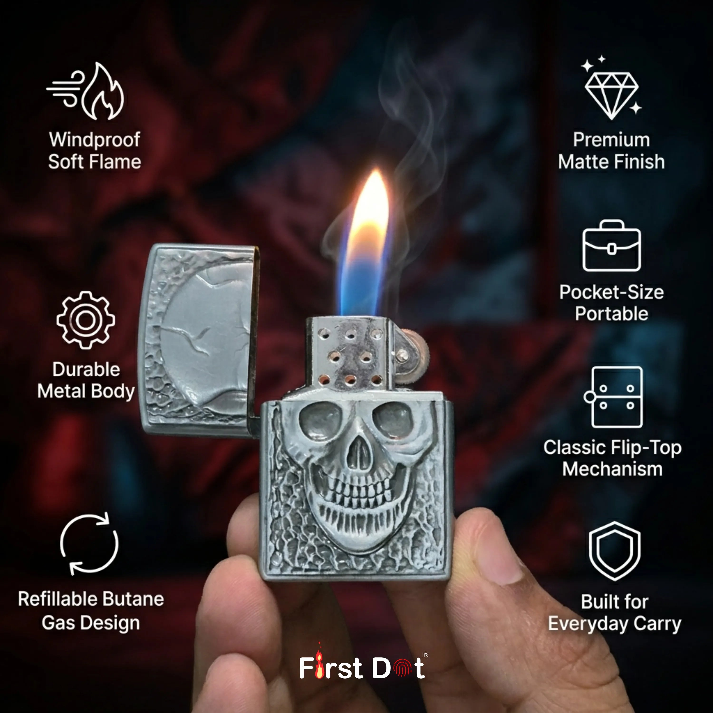 First Dot Gothic Lighter | Windproof Flip Top Lighter