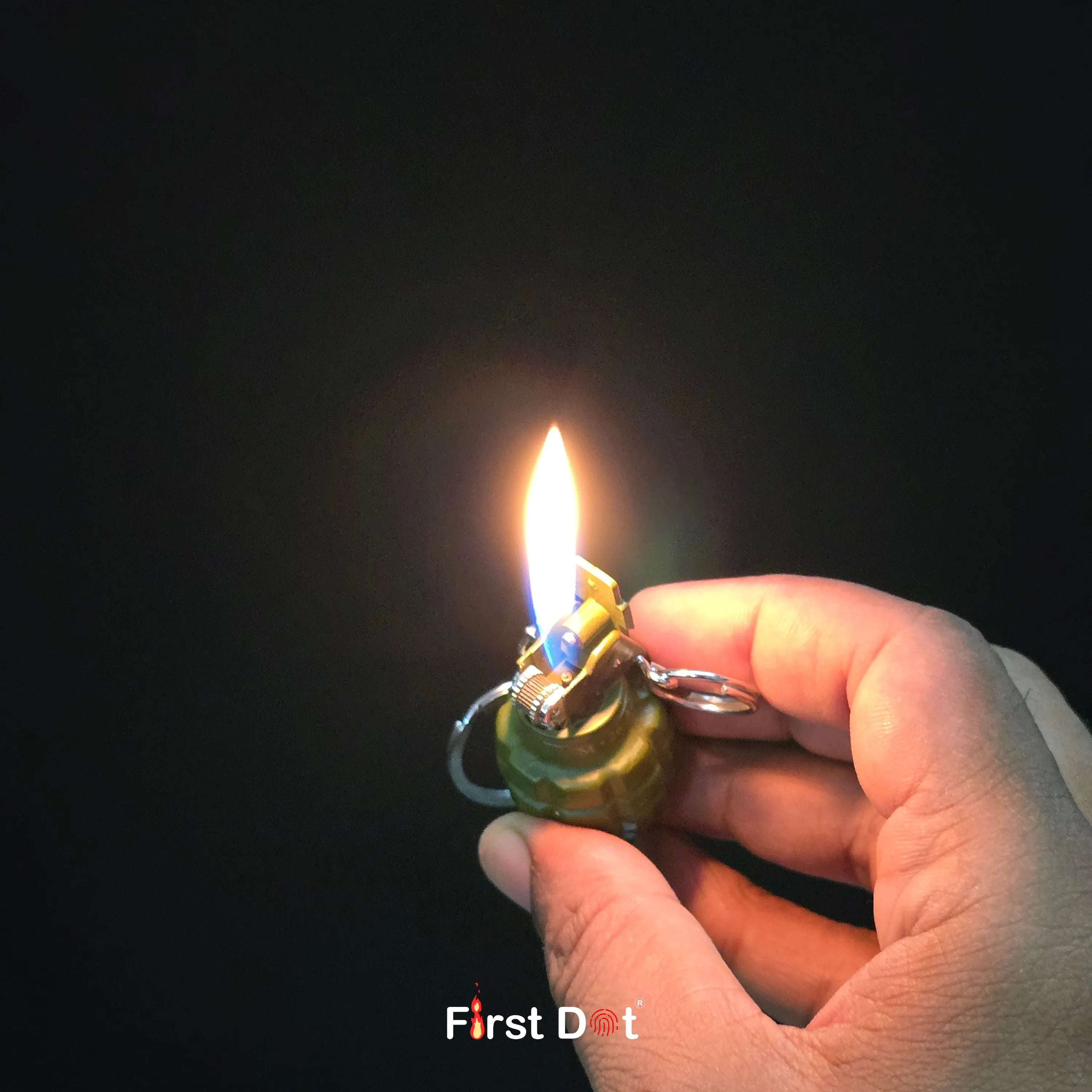 First Dot Grenade Green Keychain Lighter
