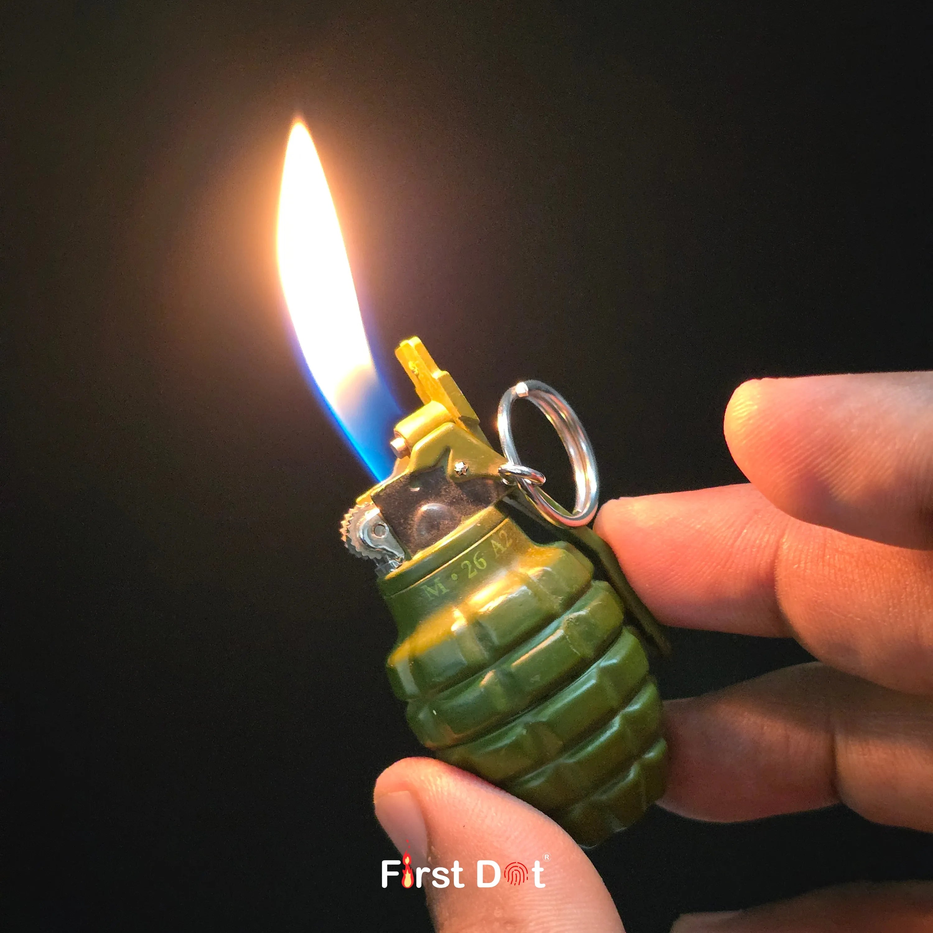 First Dot Grenade Green Keychain Lighter