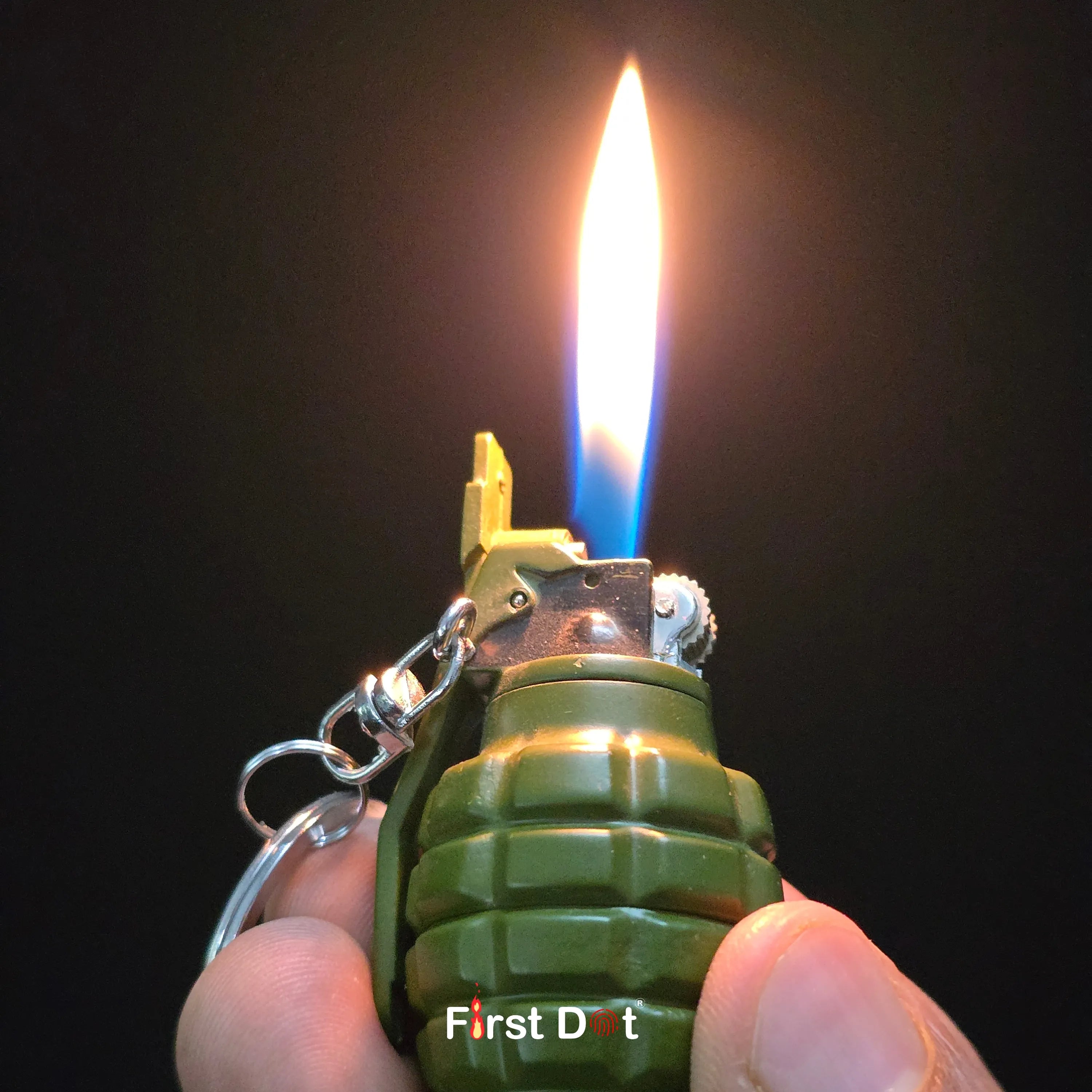 First Dot Grenade Green Keychain Lighter
