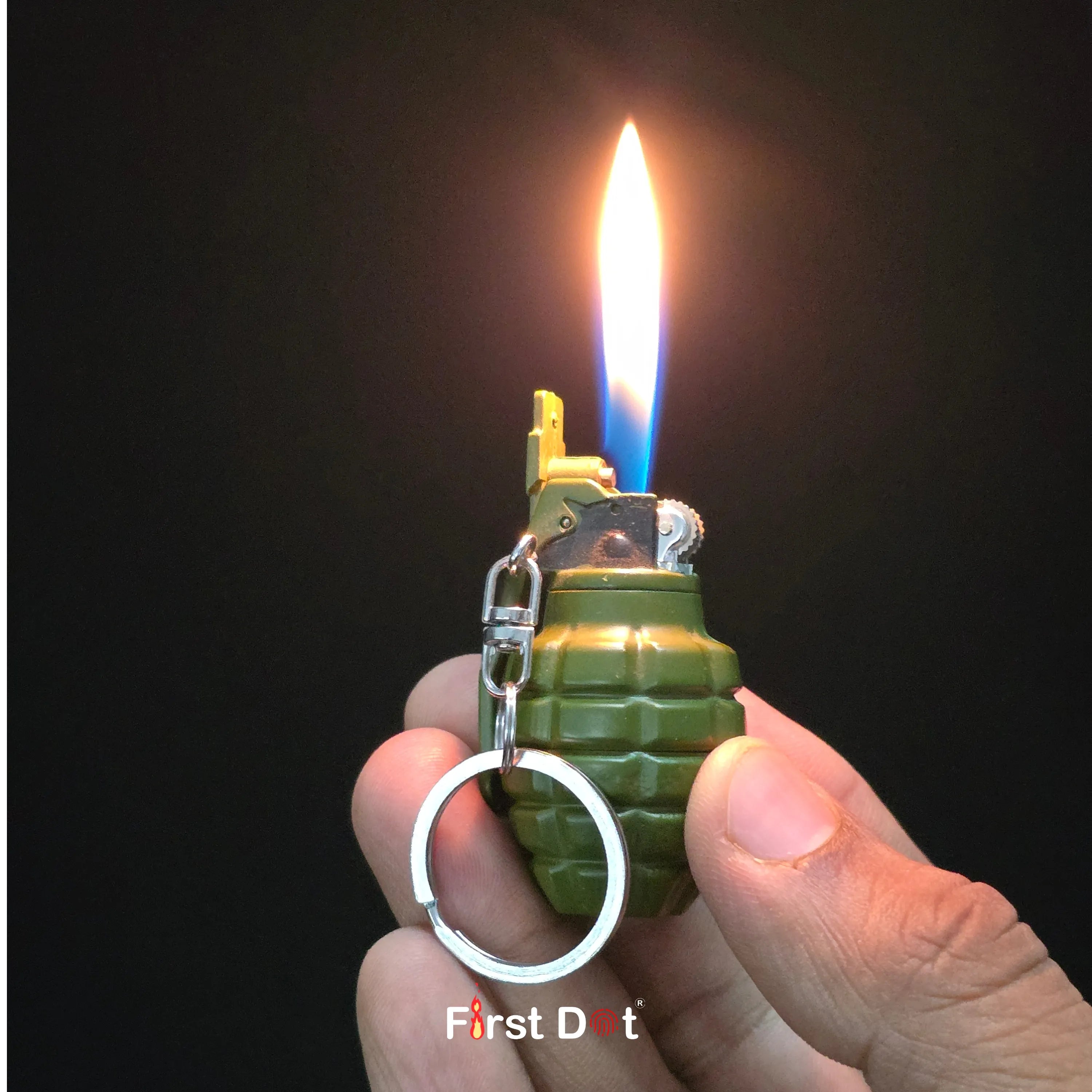 First Dot Grenade Green Keychain Lighter