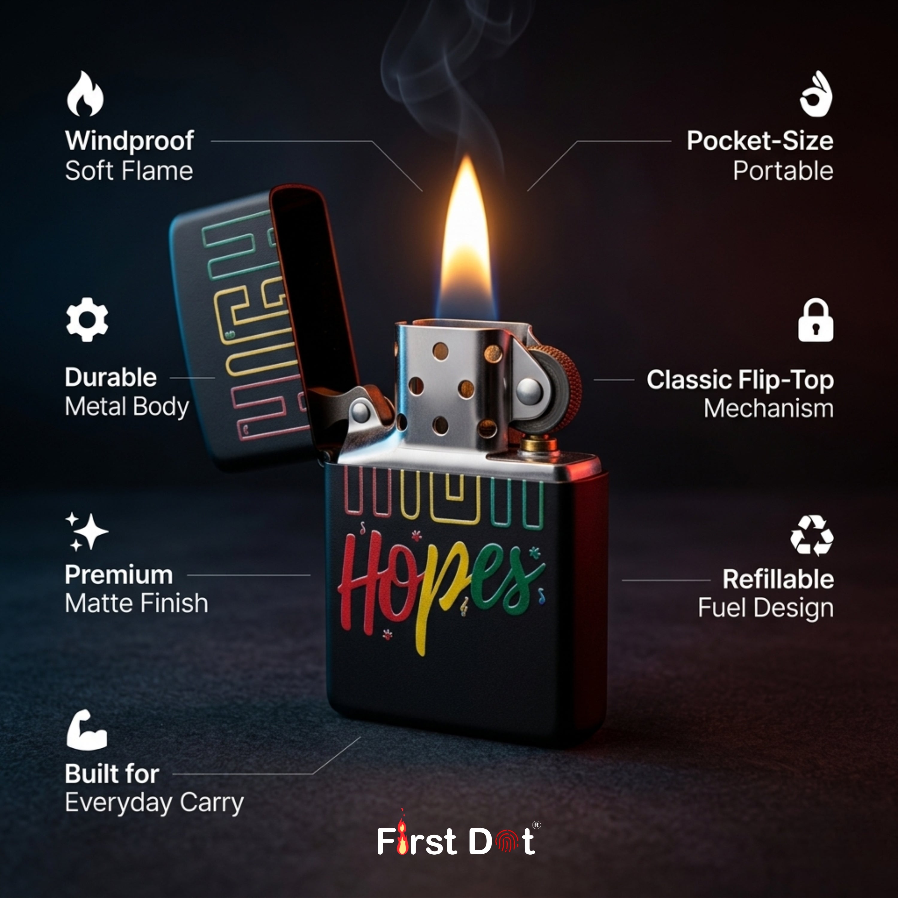First Dot High Hopes Windproof Cigarette Lighter