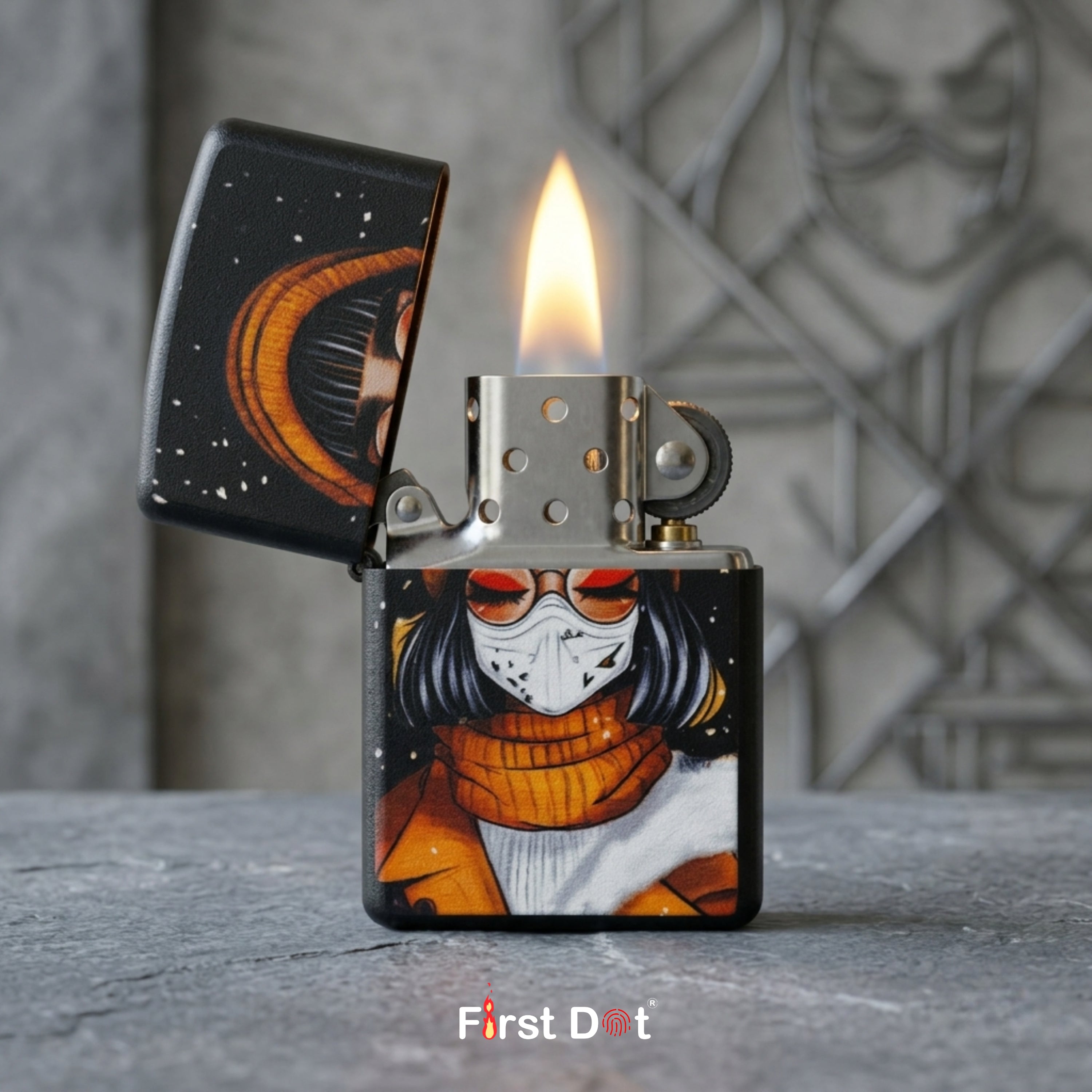 First Dot Illustrated Winter Girl Windproof Cigarette Lighter