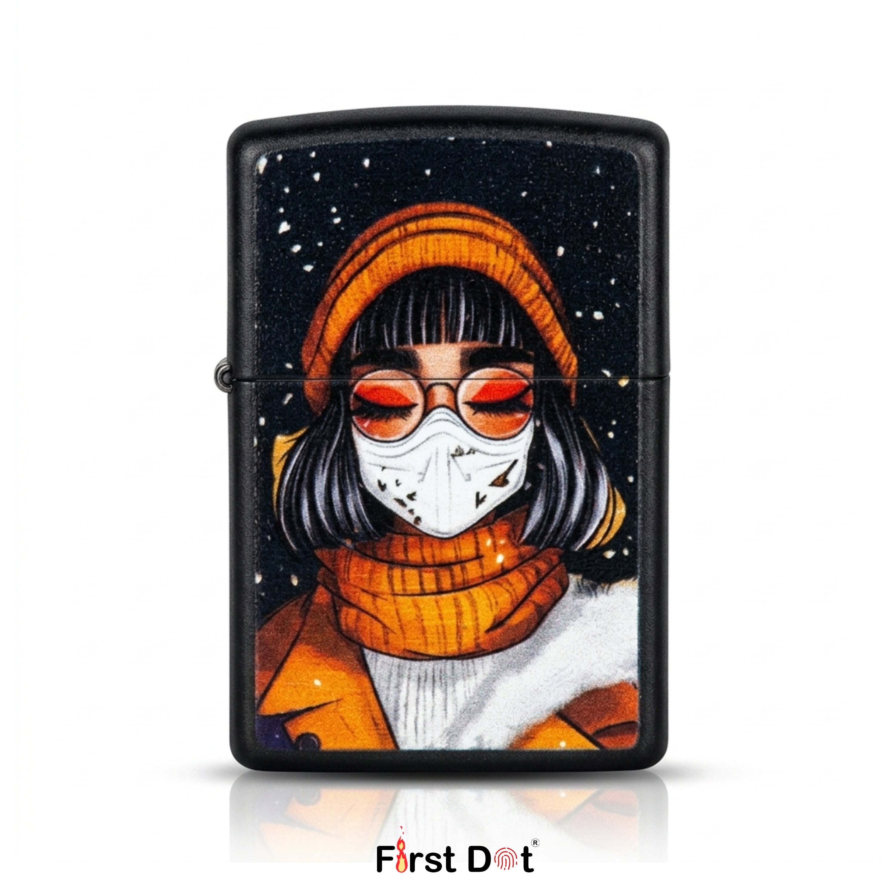 First Dot Illustrated Winter Girl Windproof Cigarette Lighter