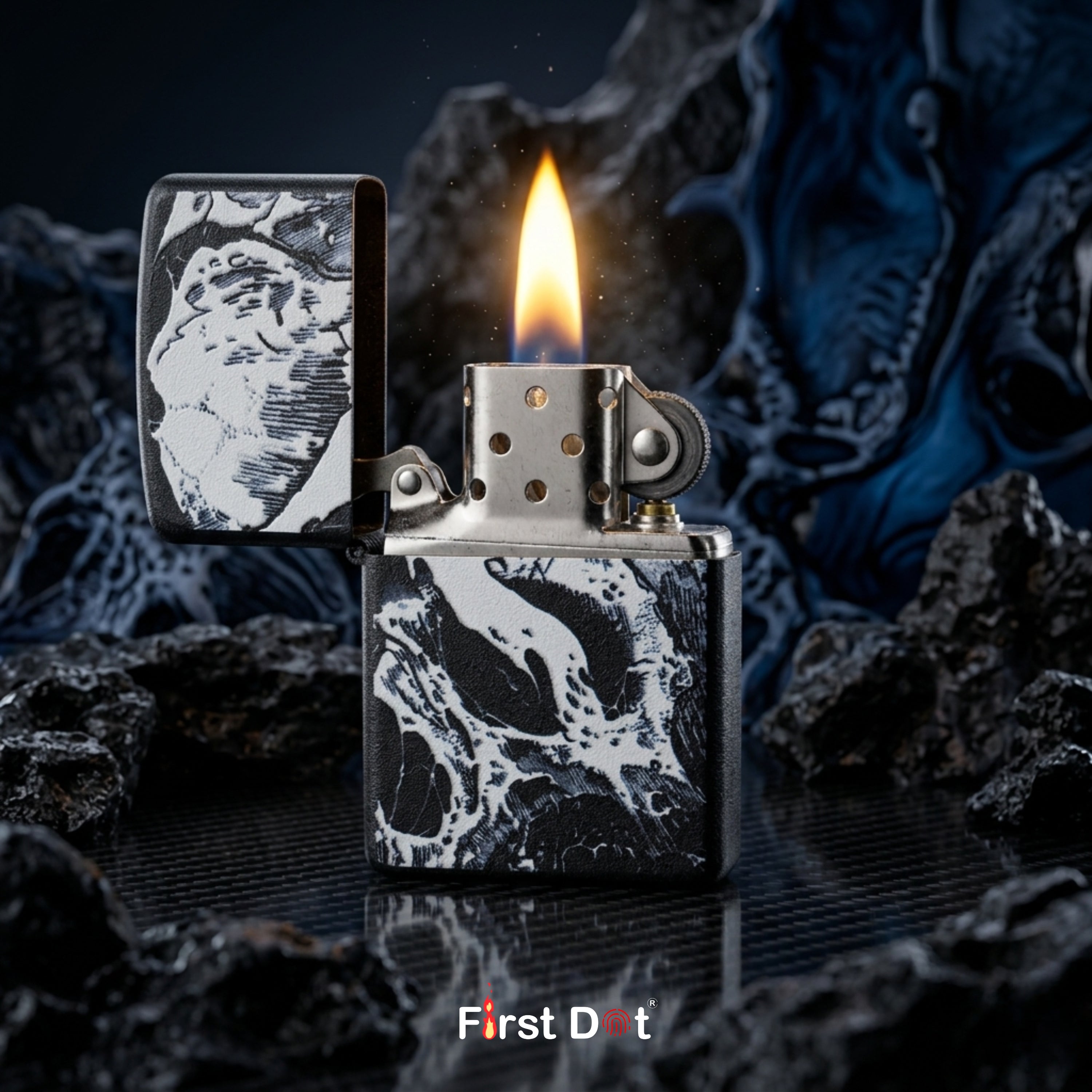 First Dot Ink-Art Skull Windproof Cigarette Lighter