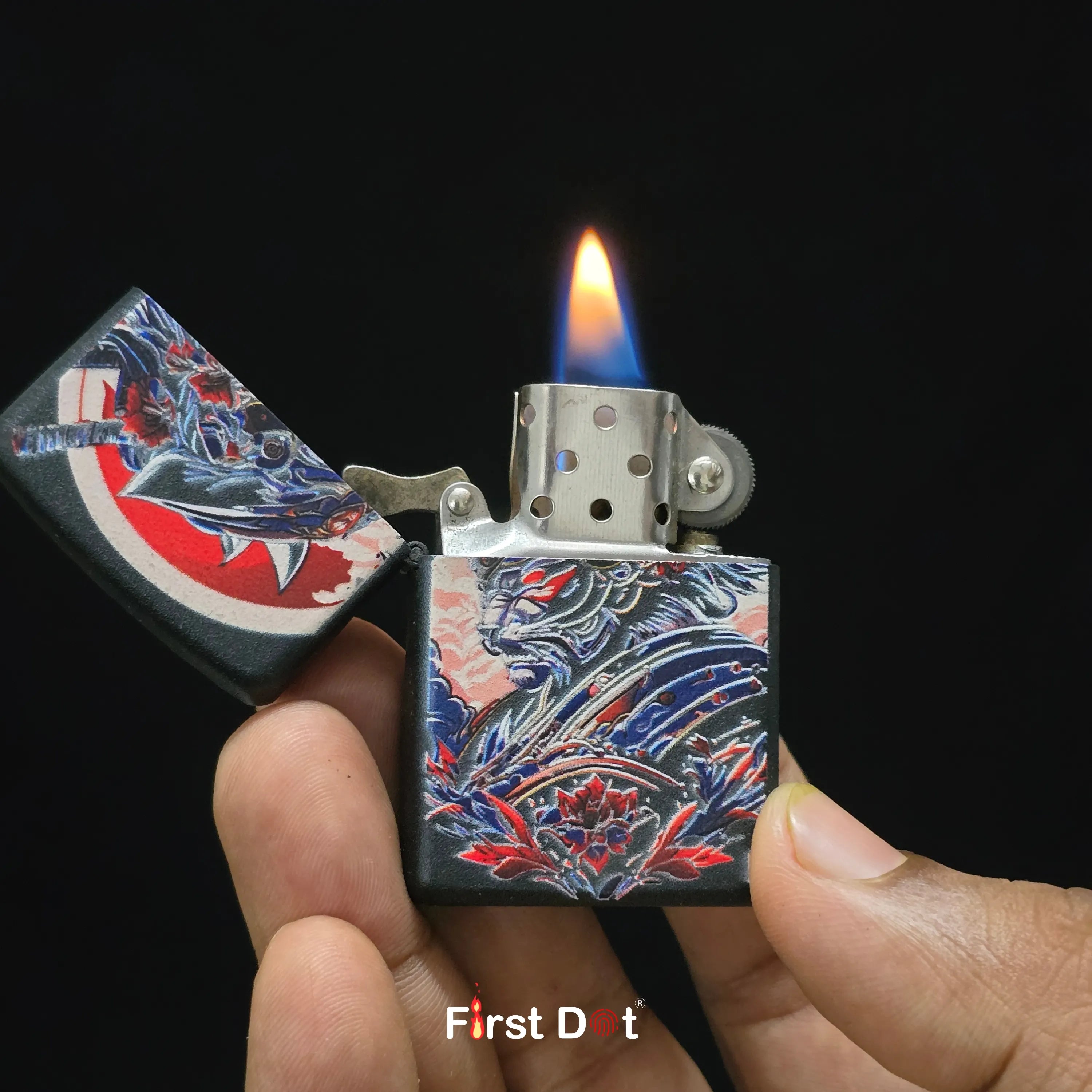 First Dot Japanese Dragon & Samurai Art Butane Lighter Pack of 2
