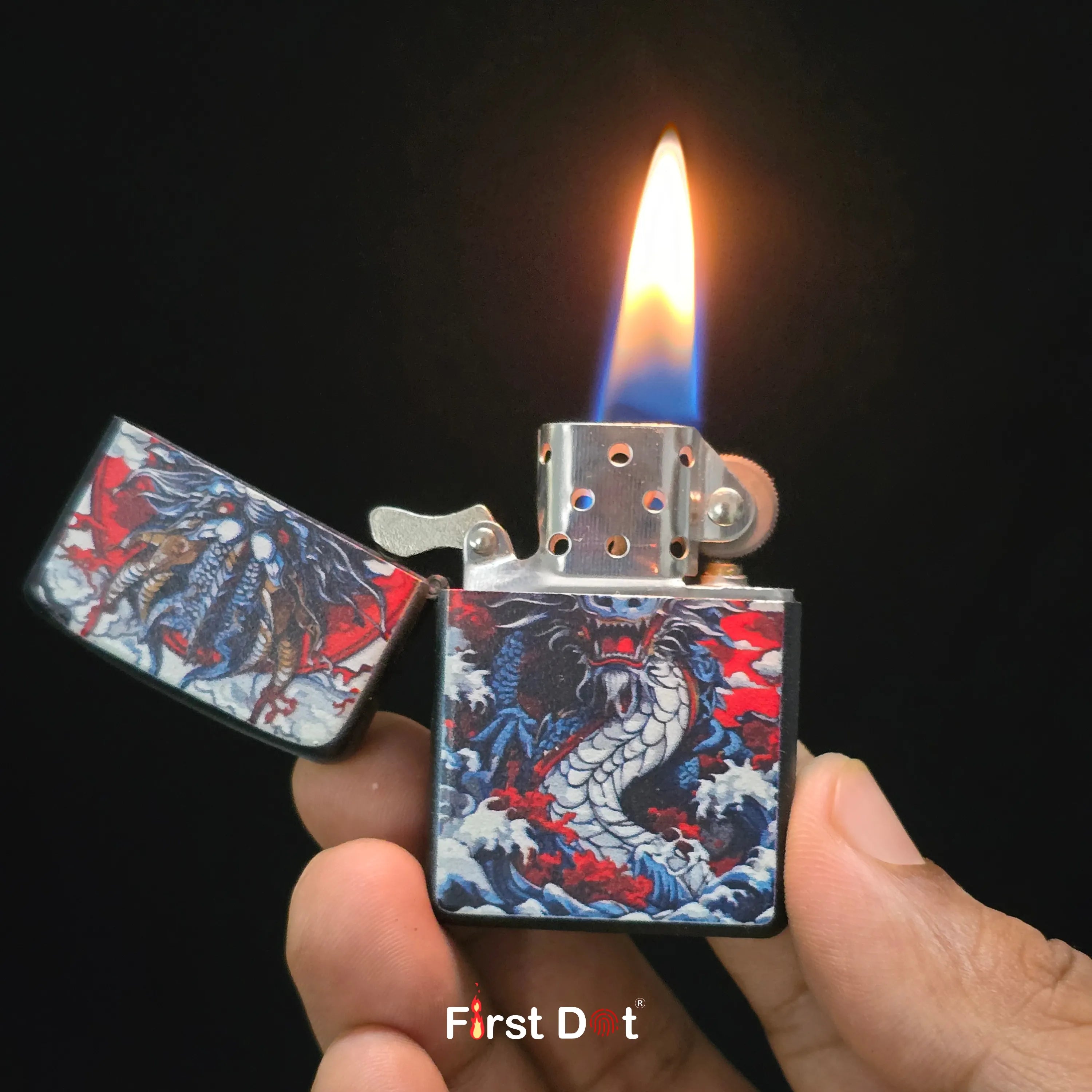 First Dot Japanese Dragon & Samurai Art Butane Lighter Pack of 2