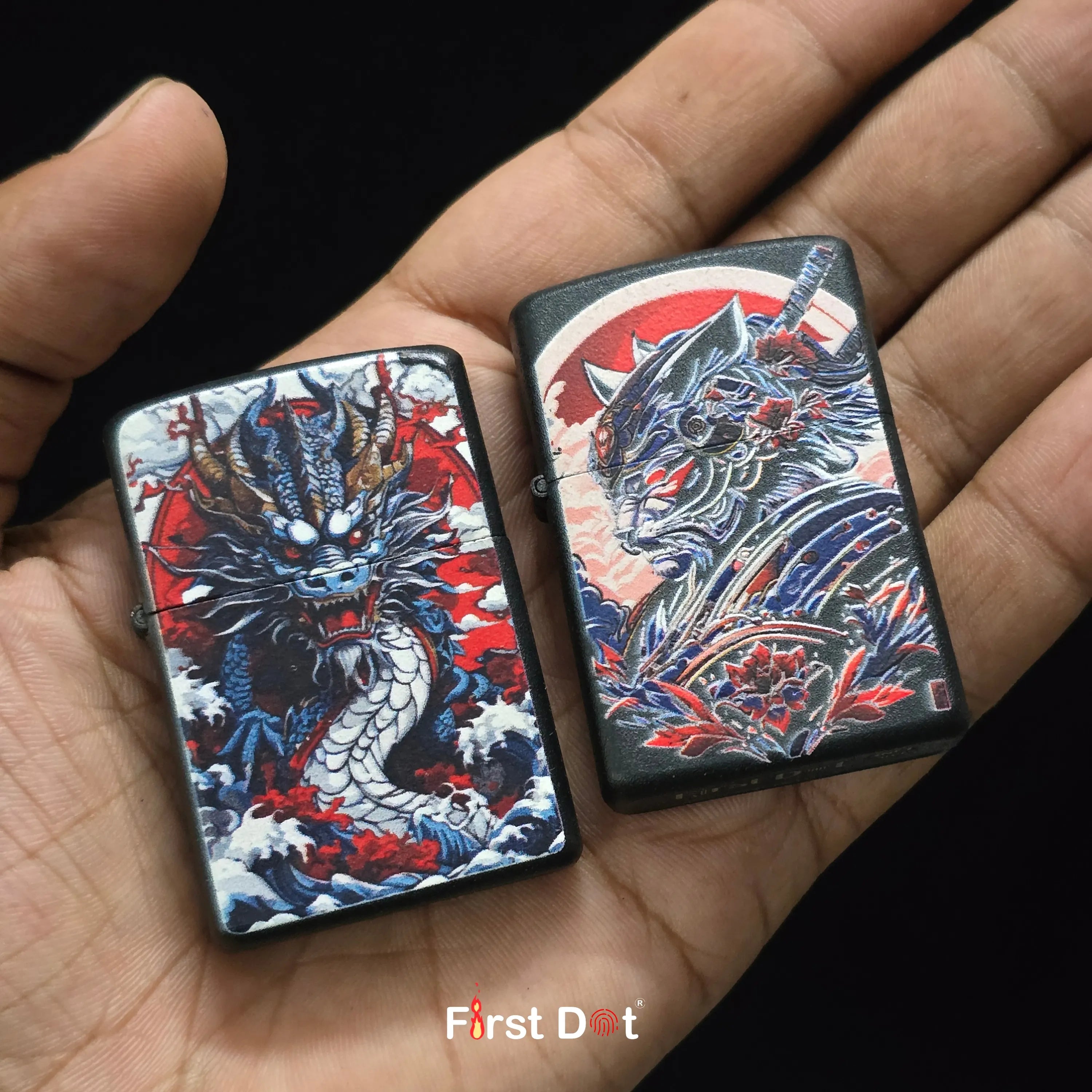 First Dot Japanese Dragon & Samurai Art Butane Lighter Pack of 2