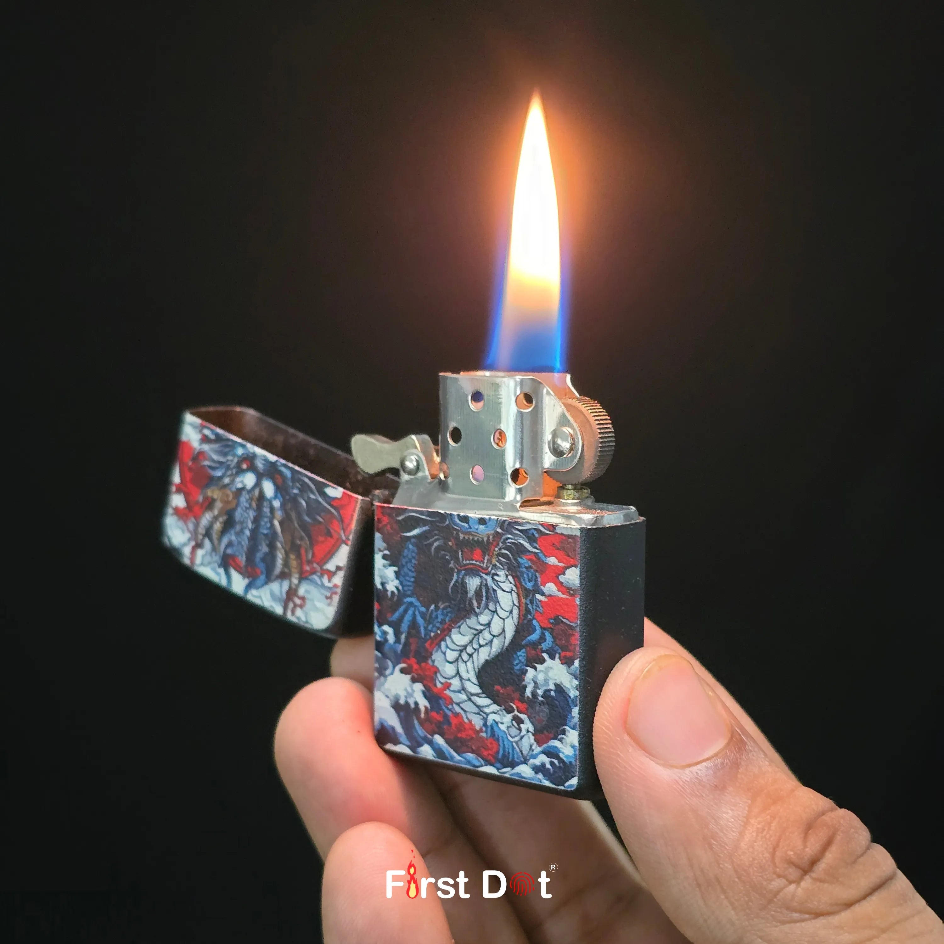 First Dot Japanese Dragon & Samurai Art Butane Lighter Pack of 2
