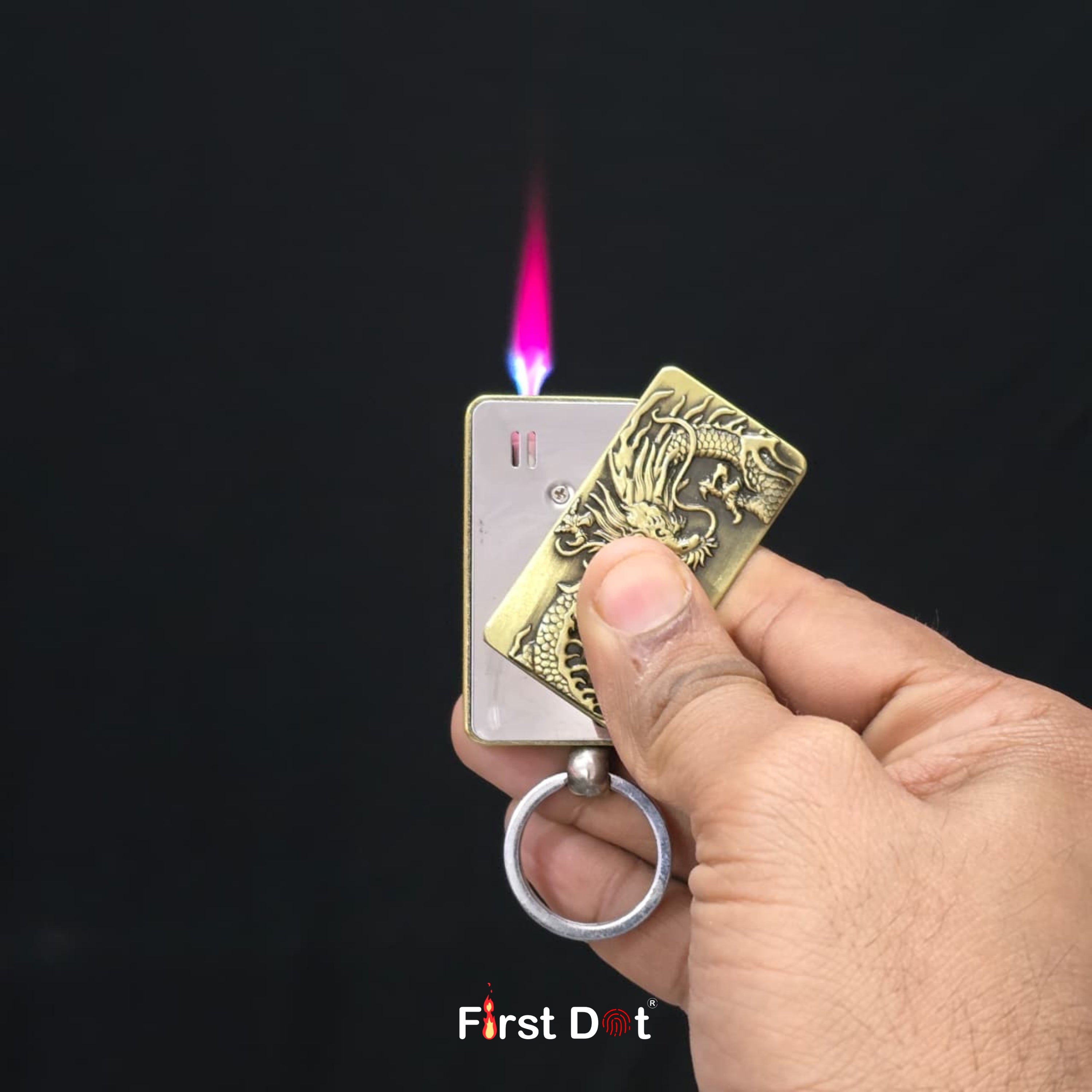 Dragon Engraved Keychain - Jet Flame Lighter