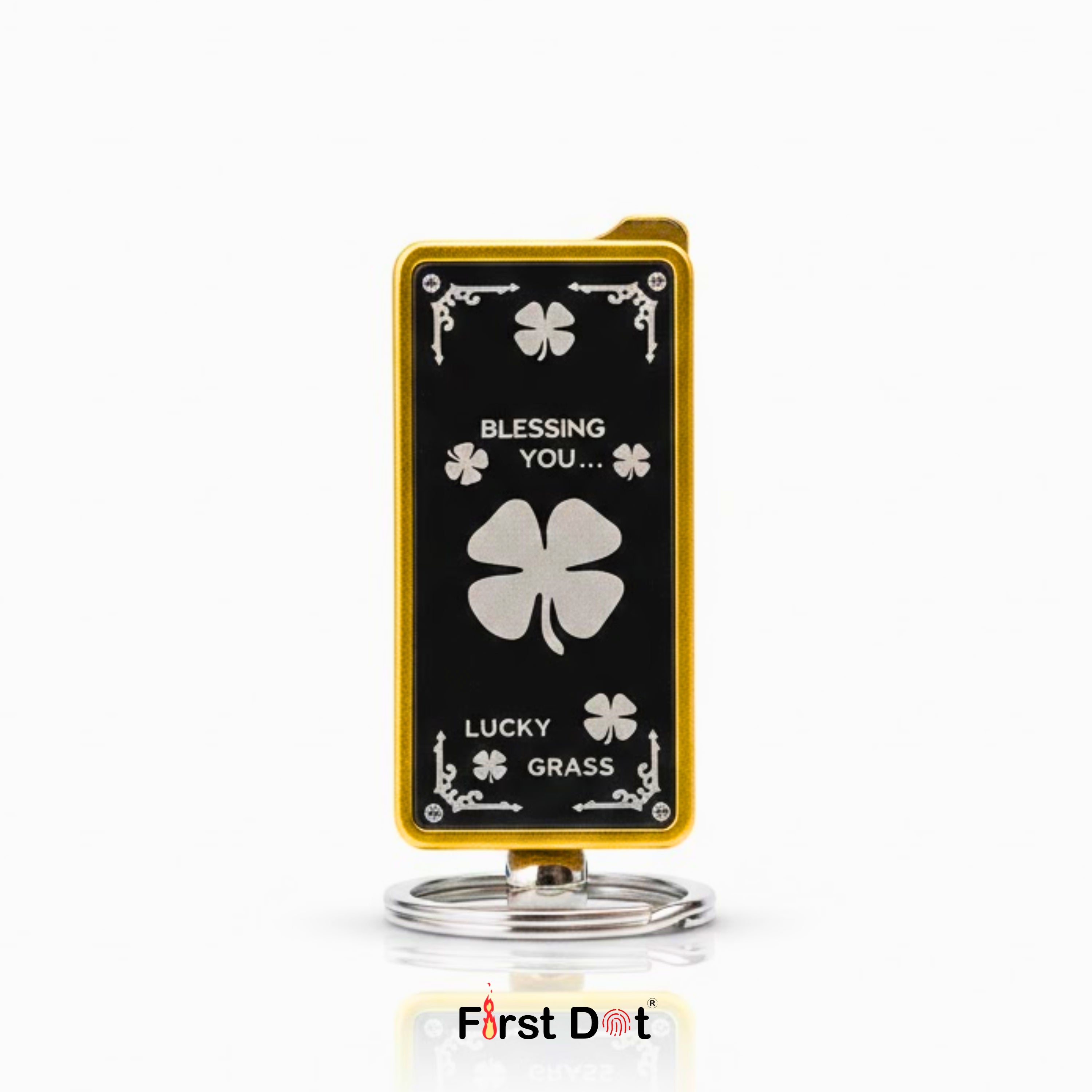 Lucky Clover Engraved Jet Flame Keychain Lighter