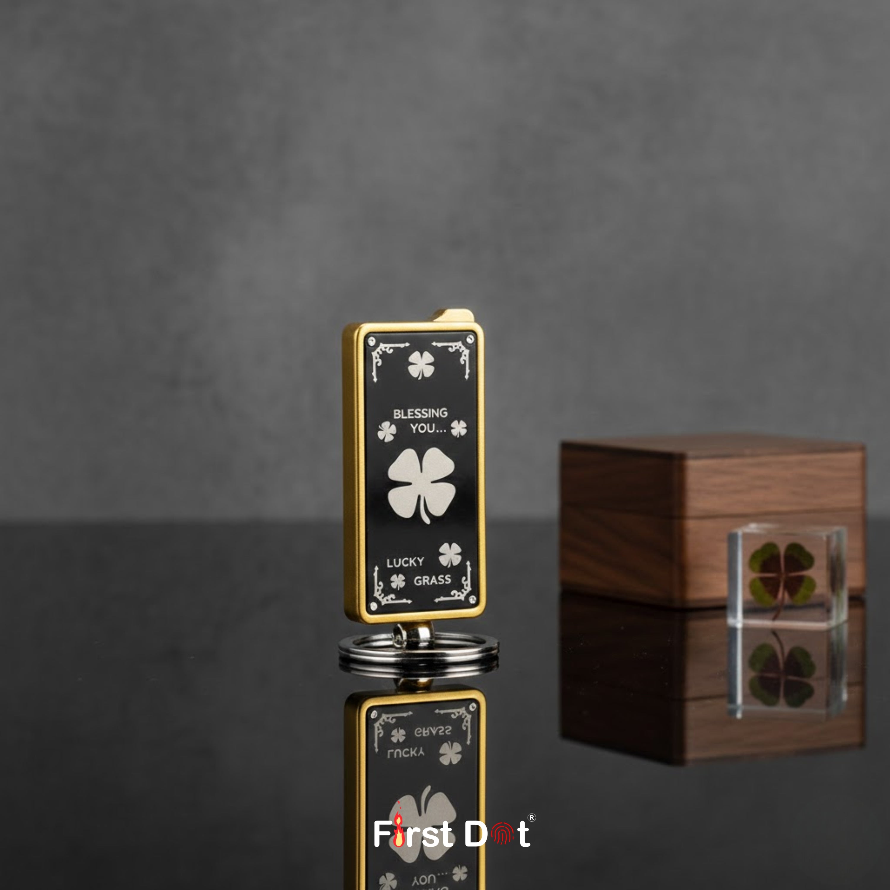 Lucky Clover Engraved Jet Flame Keychain Lighter